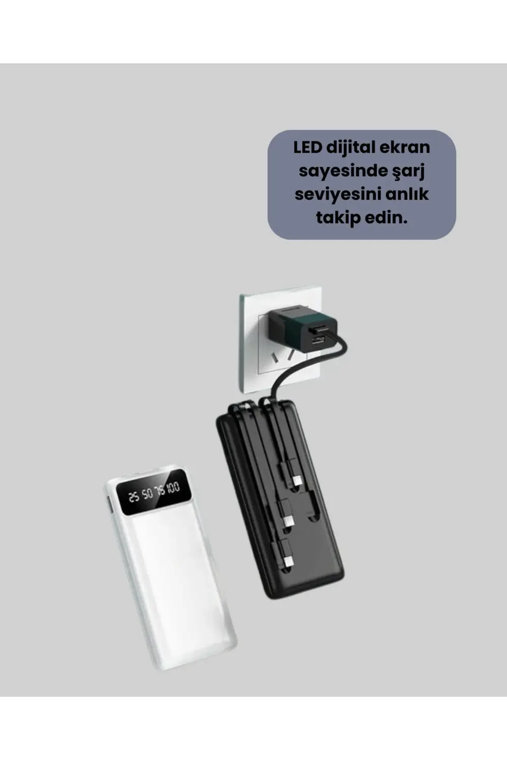 Kamp ve Seyahat İçin 20.000mAh LED Işıklı Hızlı Şarj Powerbank