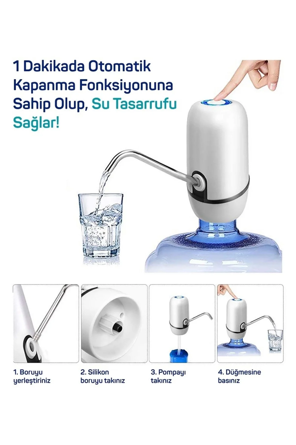 Kampta Piknikte Yazlıkta Şarjlı Damacana Otomatik Su Pompası ( )