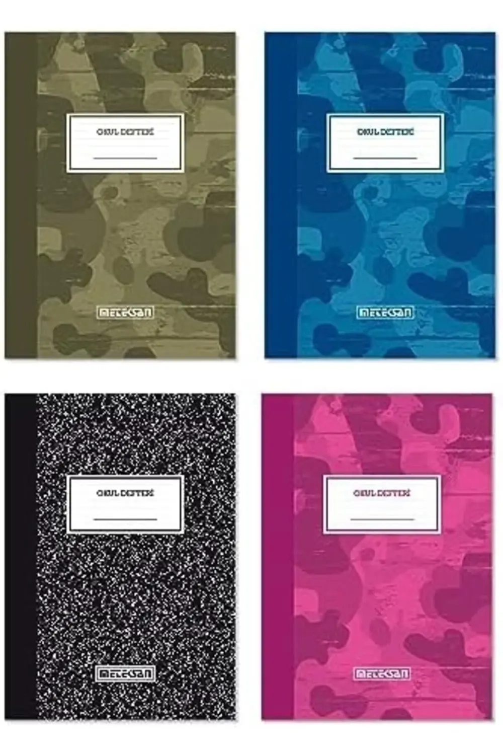 Kamuflaj Desen A4 Okul Defteri, 60 Yaprak Kareli 4'lü Paket 11740