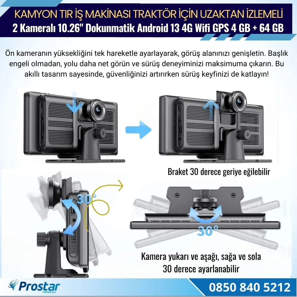 Kamyon Tır için Kayıtlı 2 Kameralı Android 13 WIFI GPS 4G Uzaktan