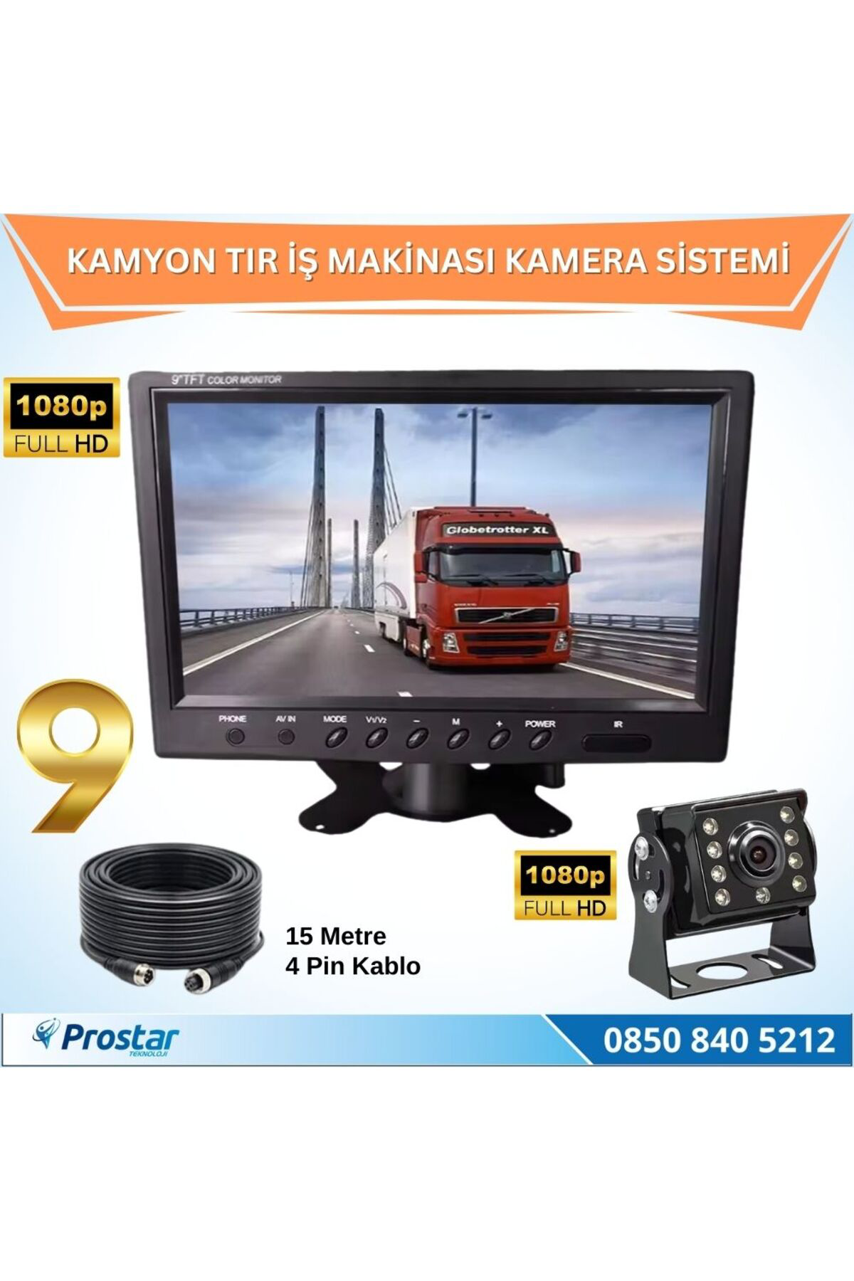 Navistar Kamyon Tır Ve İş Makinaları İçin 9 İnç Ahd Monitörlü 1080P Full H