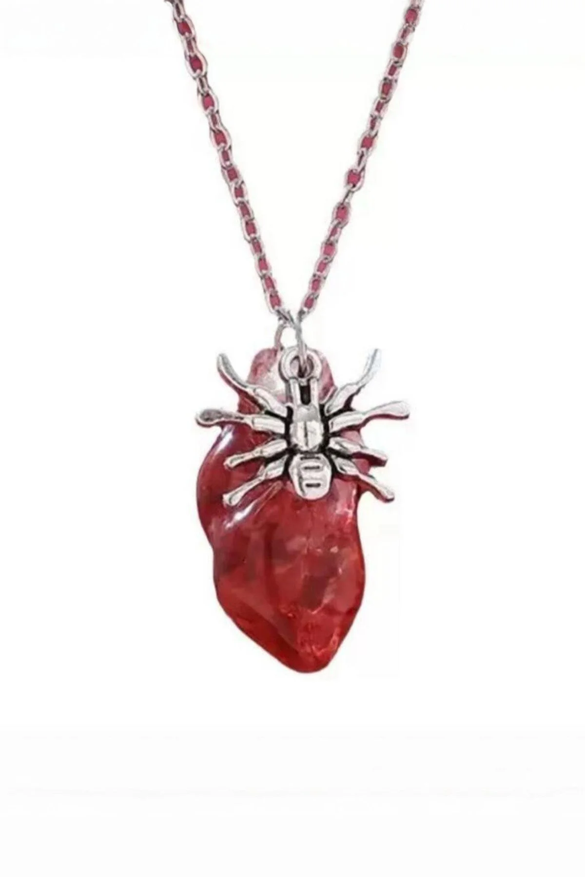 Kan Kırmızı Anatomik Silver Gotik Örümcek Kolye