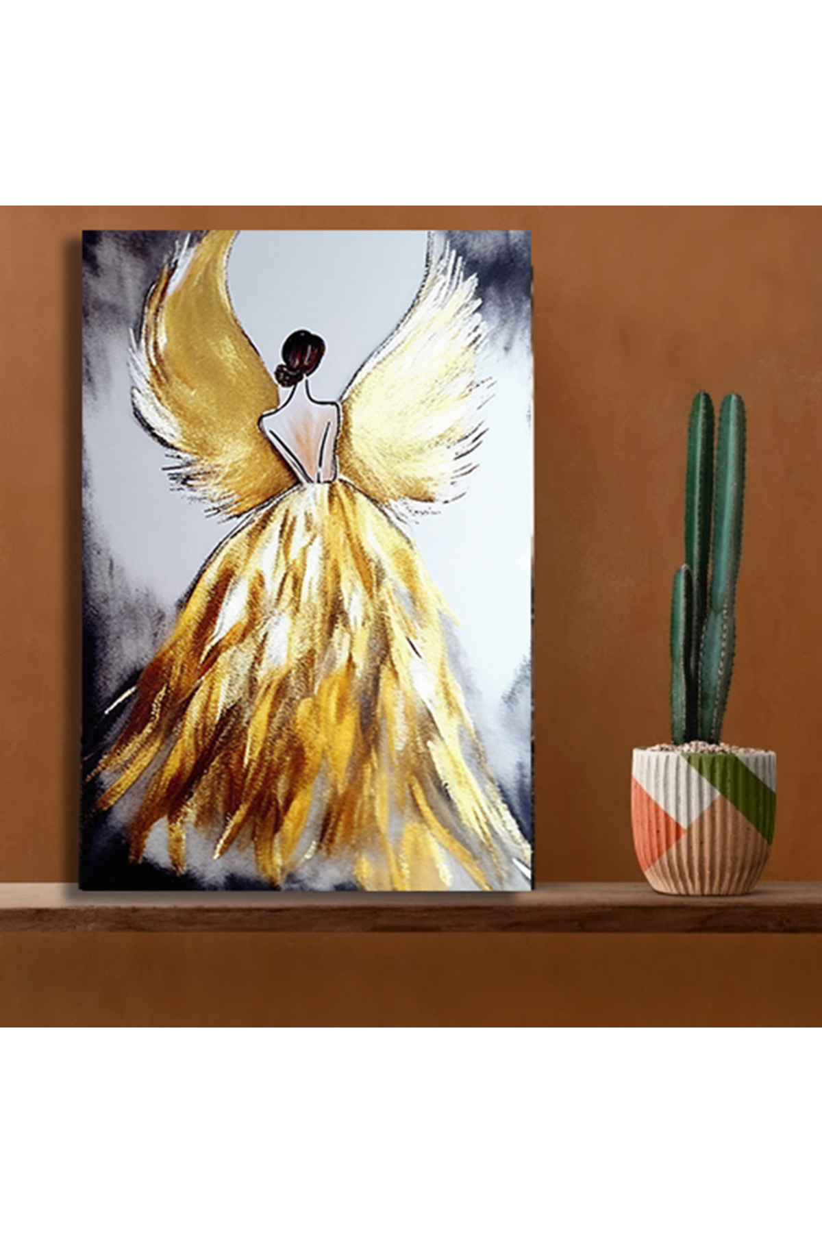 Korkmazkanvas Kanat, Kadın, Melek , Altın Doku. Serbest Yağlı Boya. Kanvas Tabl