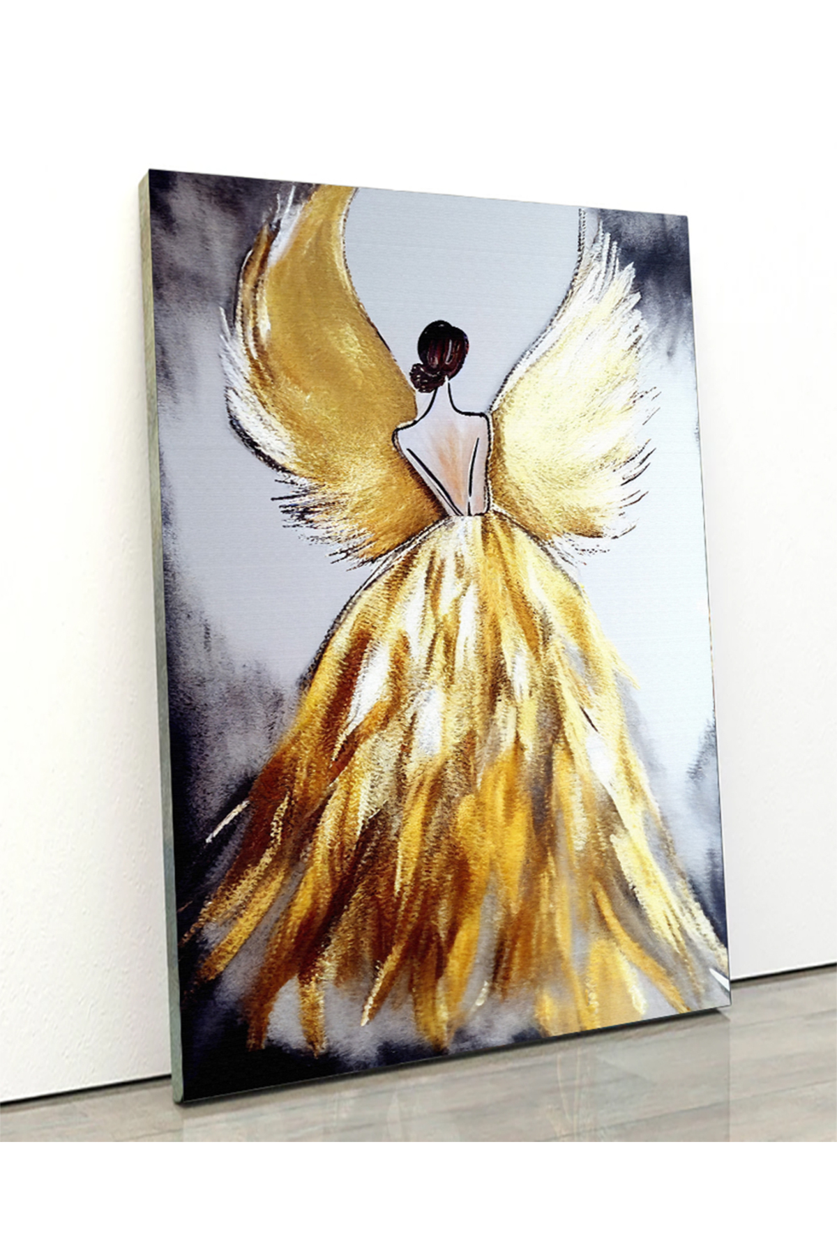 Korkmazkanvas Kanat, Kadın, Melek , Altın Doku. Serbest Yağlı Boya. Kanvas Tabl