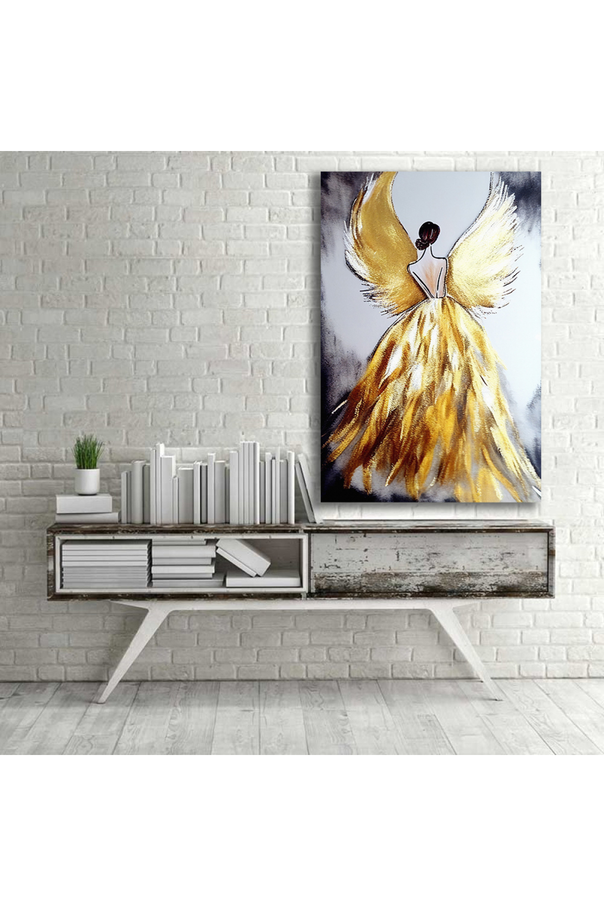 Korkmazkanvas Kanat, Kadın, Melek , Altın Doku. Serbest Yağlı Boya. Kanvas Tabl