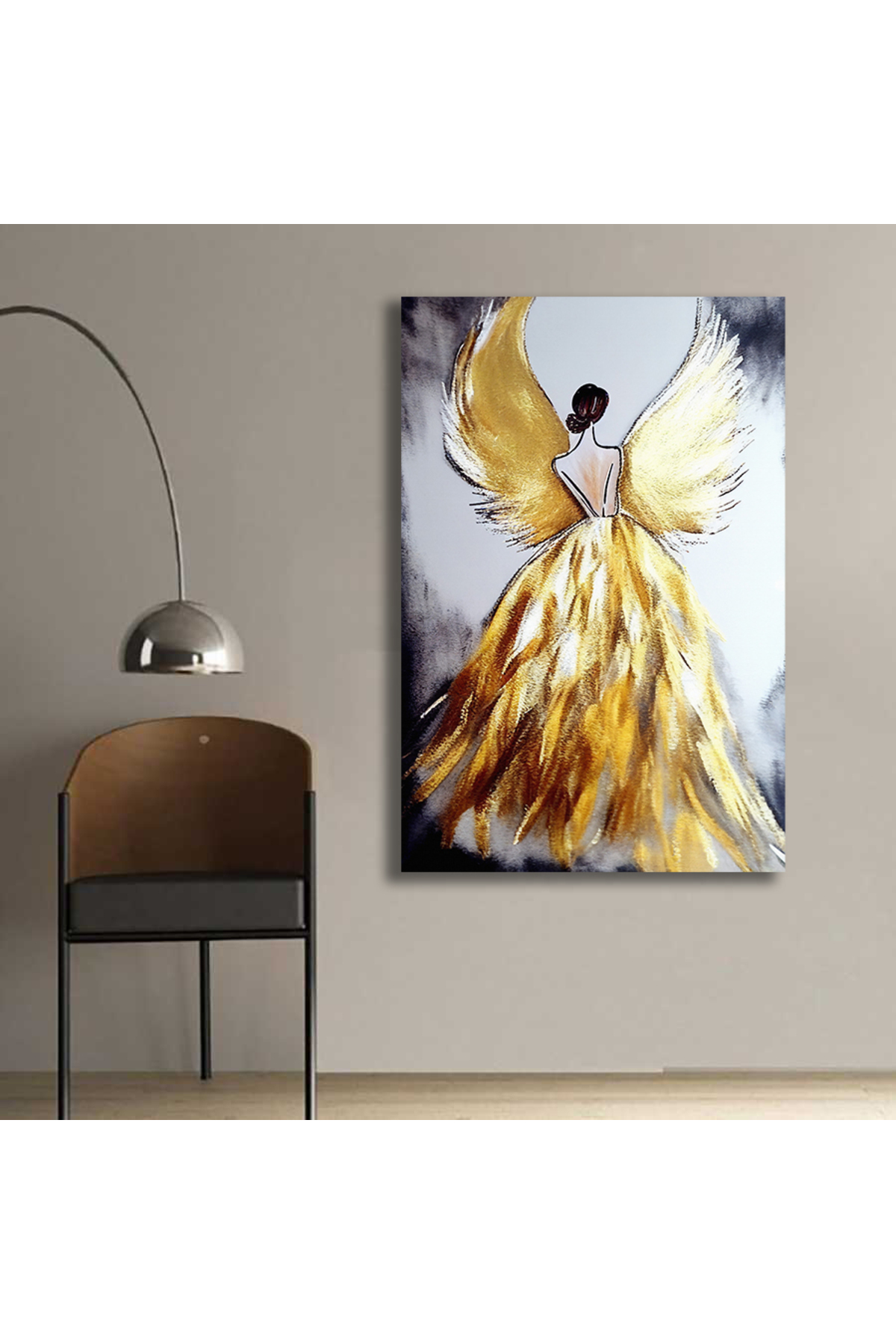 Korkmazkanvas Kanat, Kadın, Melek , Altın Doku. Serbest Yağlı Boya. Kanvas Tabl