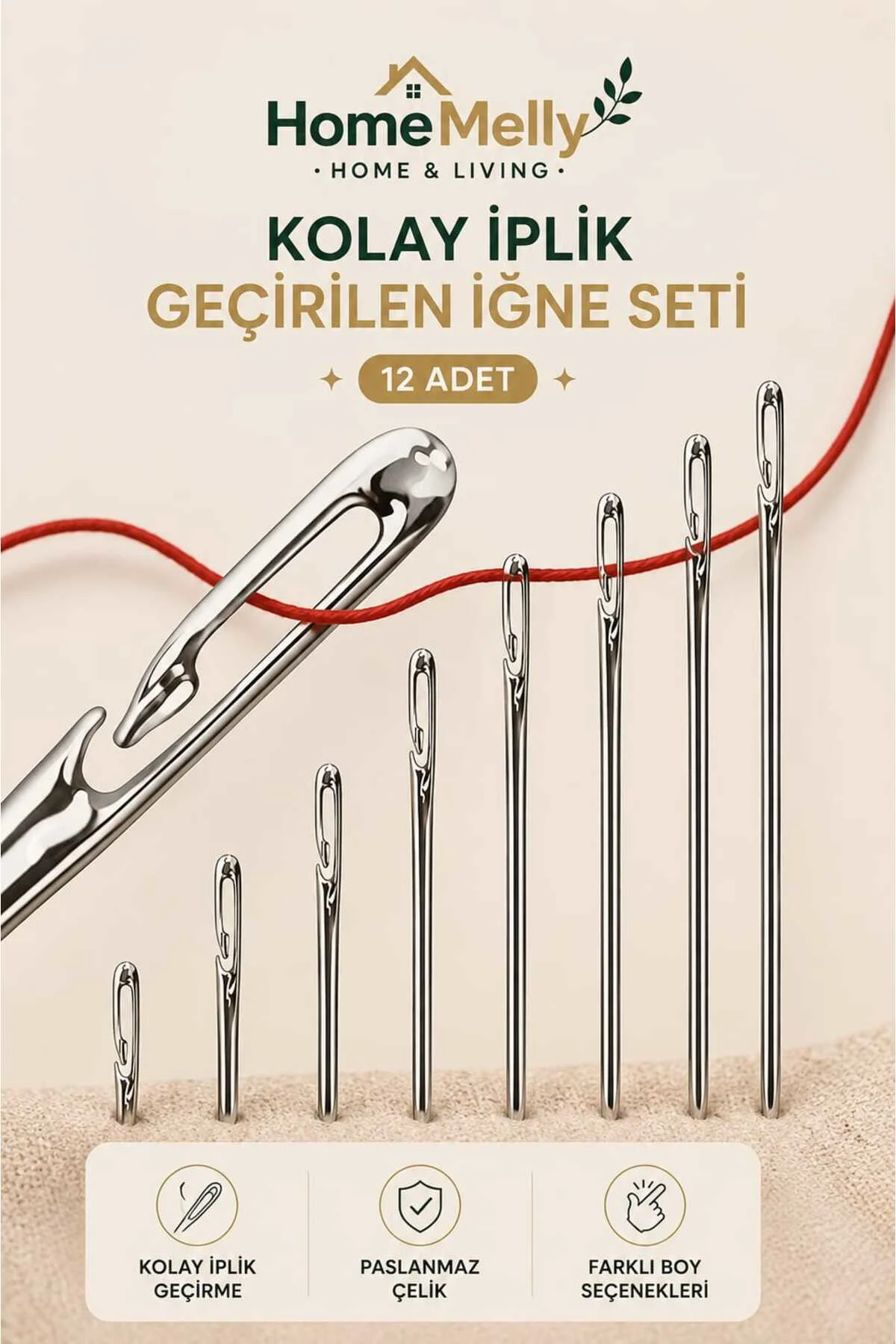 Kancalı Kolay Kullanım İğne Seti, 12li Kolay İplik Geçirilen İğne Seti