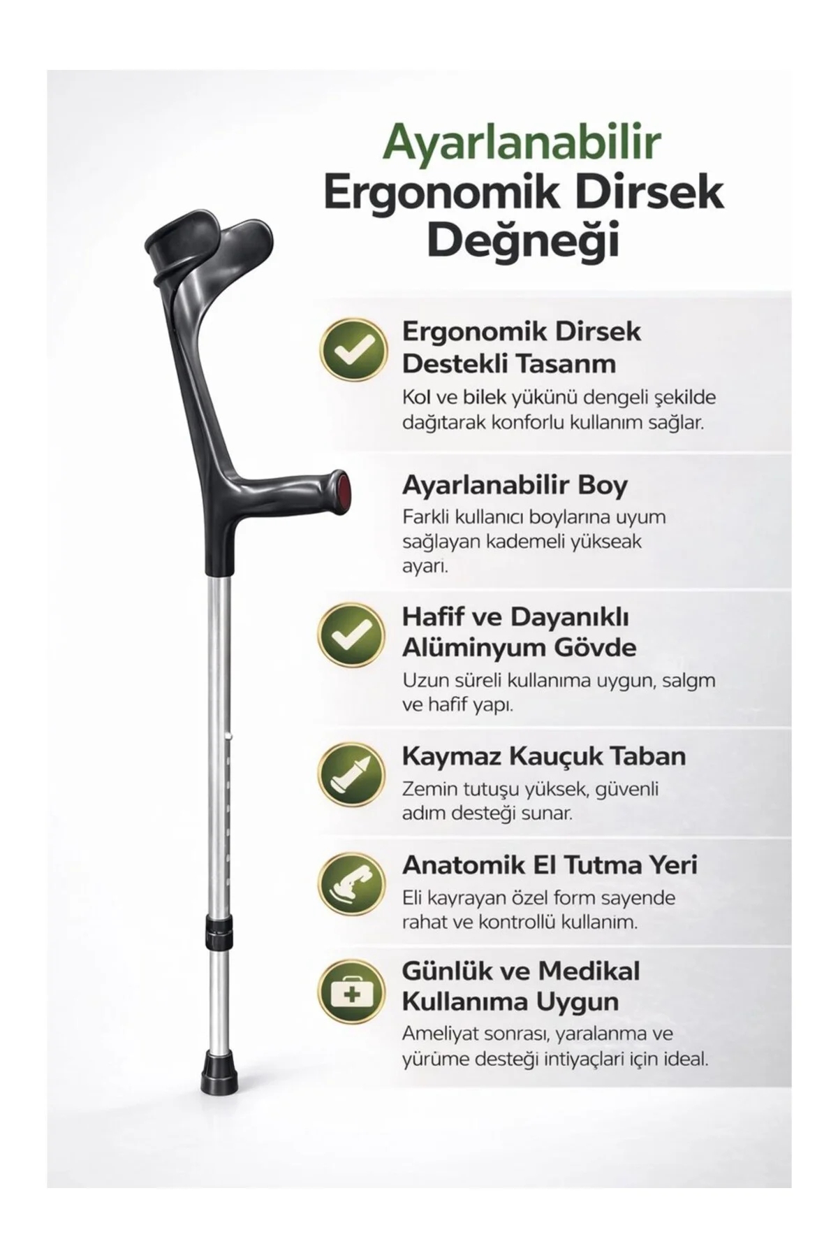 Kanedyen Koltuk Değneği (Siyah) (Çift)