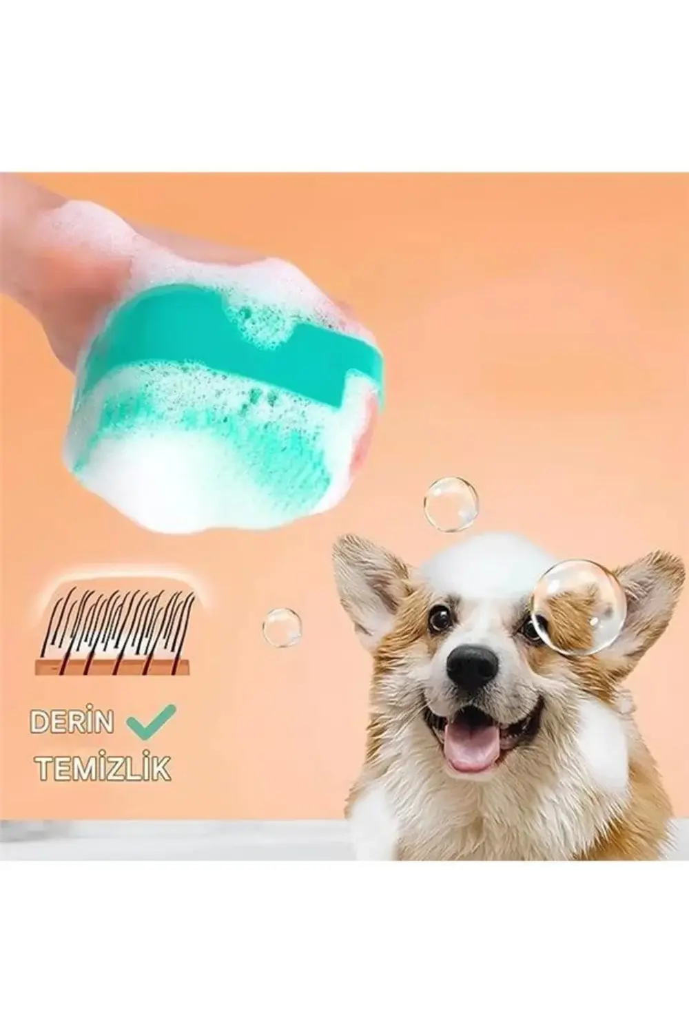 Kanji Silikon Evcil Hayvan Banyo Fırçası – Şampuan Hazneli Masaj