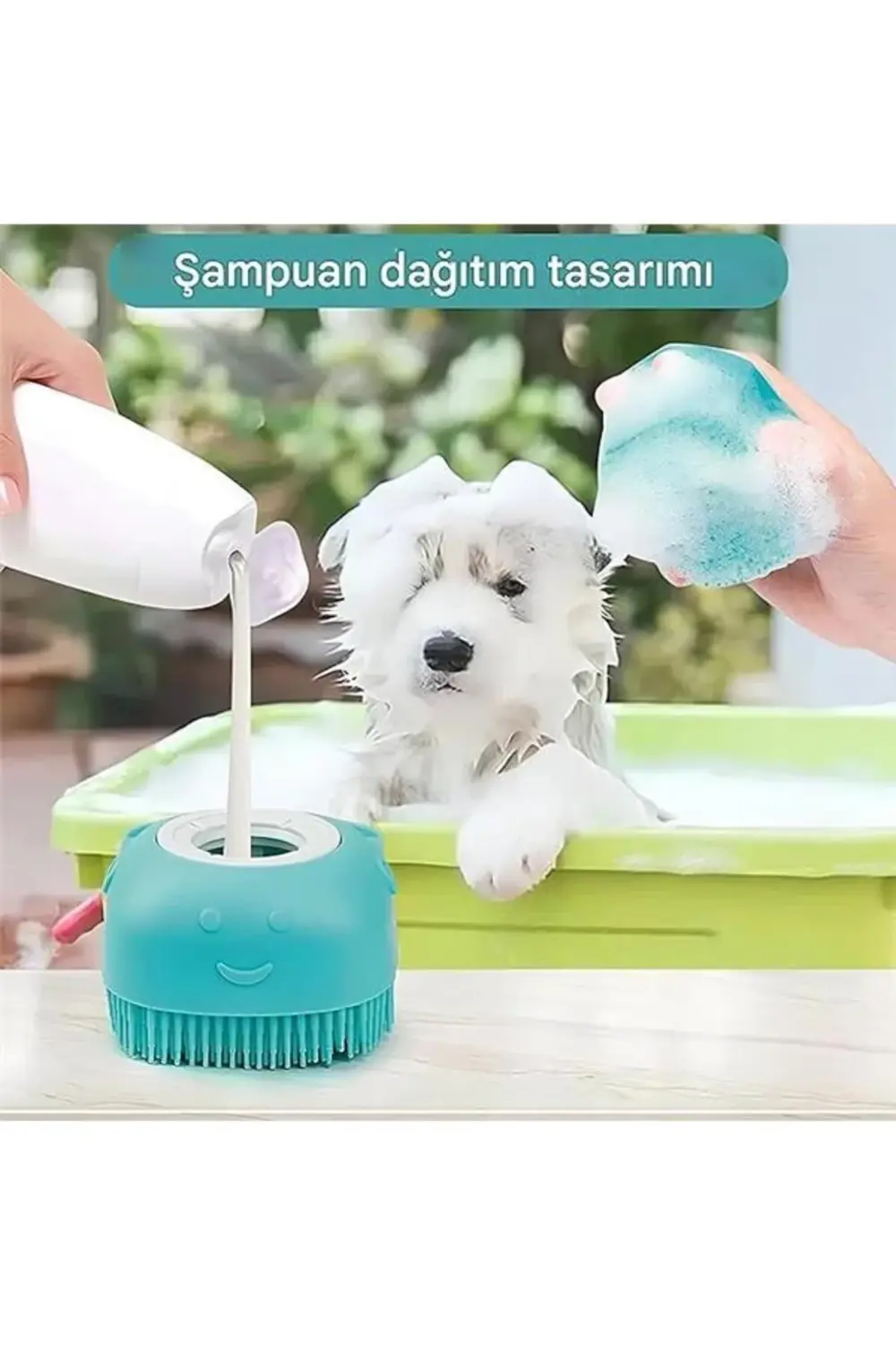 Kanji Silikon Evcil Hayvan Banyo Fırçası – Şampuan Hazneli Masaj