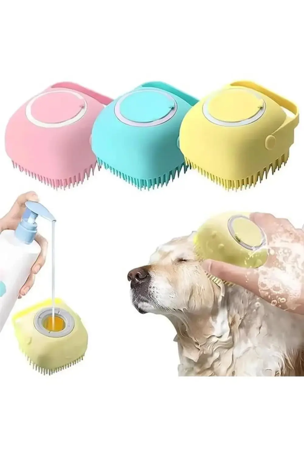 Kanji Silikon Evcil Hayvan Banyo Fırçası – Şampuan Hazneli Masaj