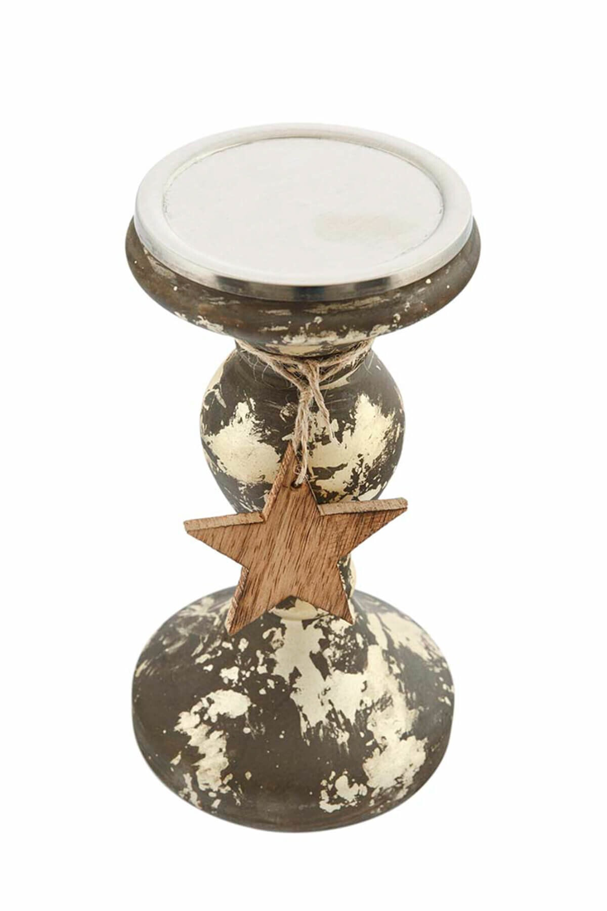 Vitale Kanta Antik Metal Yıldızlı Mumluk Küçük Boy Ak.Ft0007