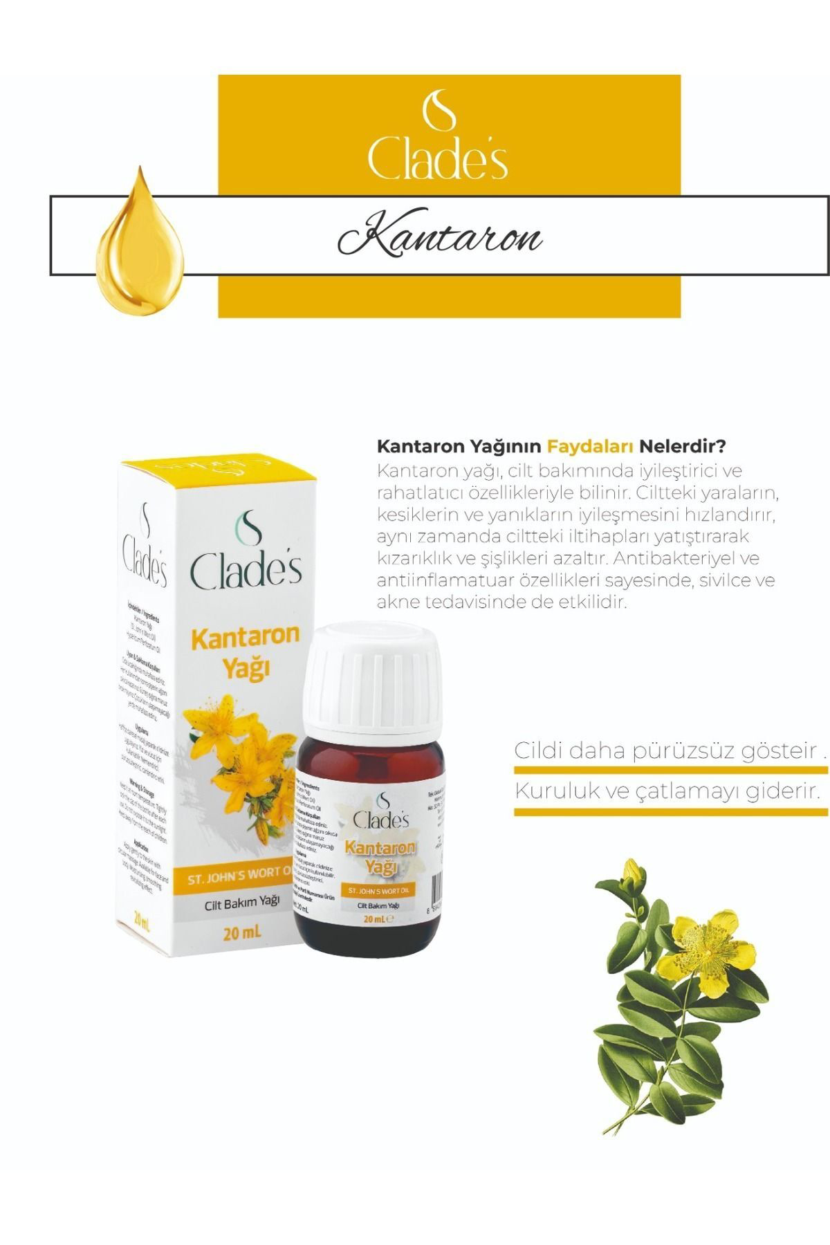 Kantaron Yağı 20 Ml - Cilt Bakım Yağı Centaury Oil