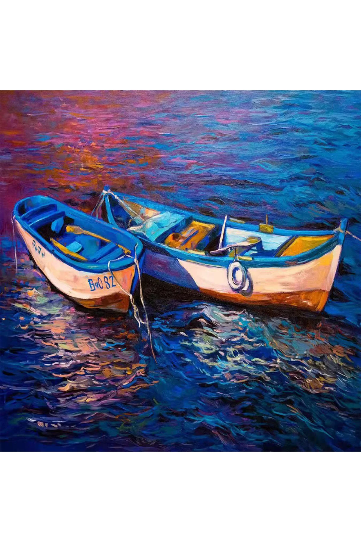 Kanvas 2 Kayık Sayılarla Boyama Seti Kasnaklı 60x75 Cm