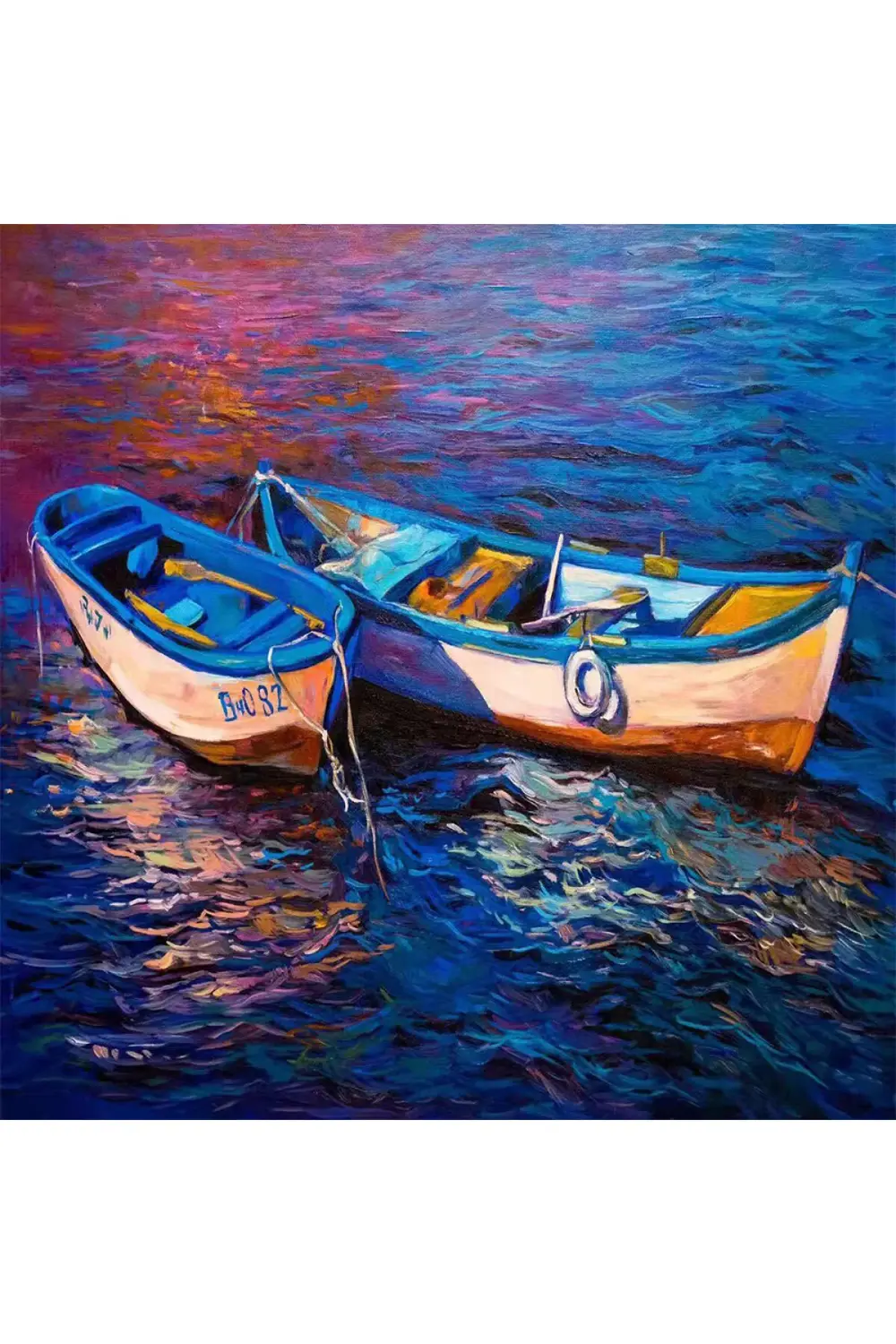 Kanvas 2 Kayık Sayılarla Boyama Seti Kasnaklı 60x75 Cm