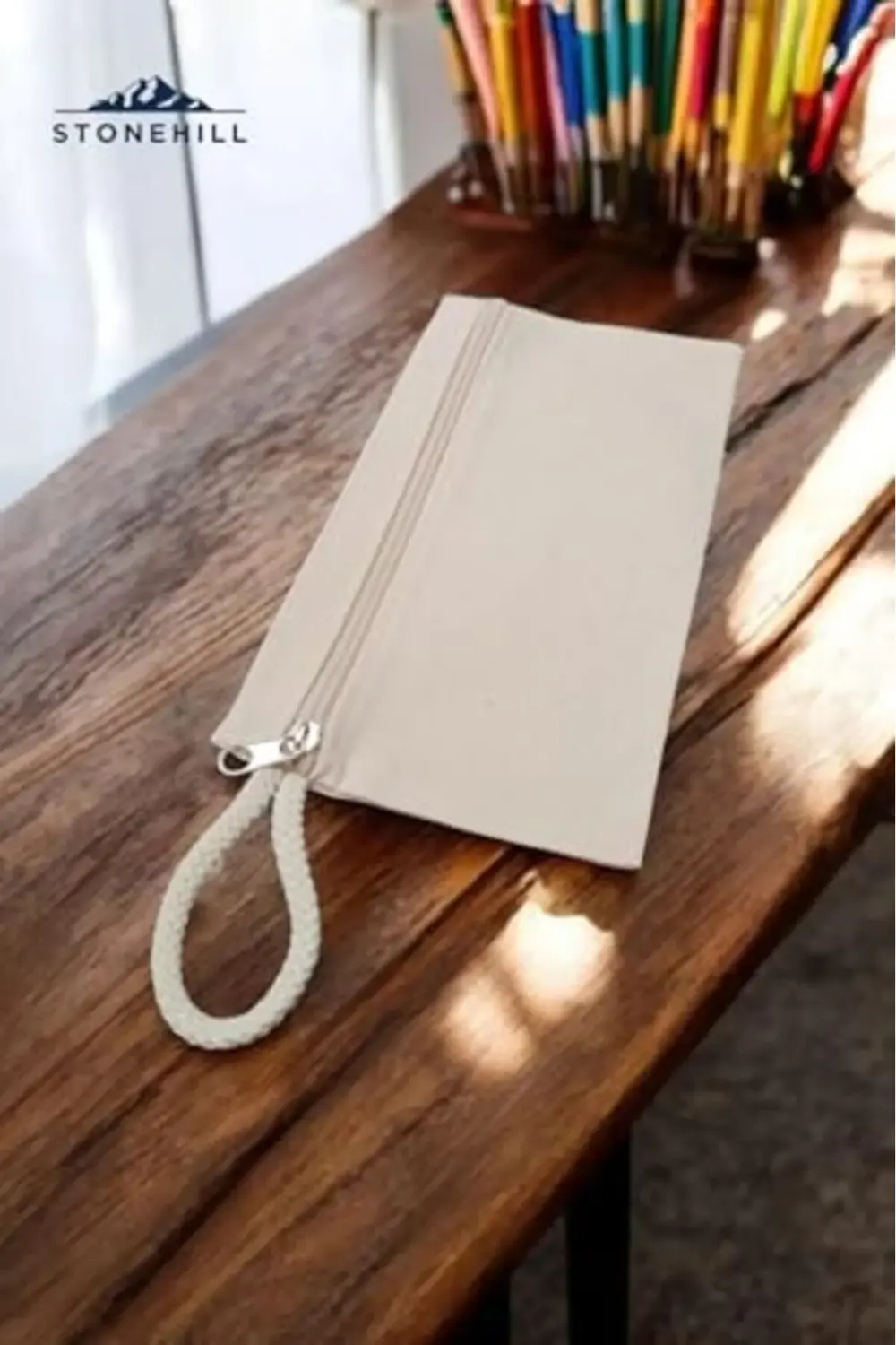 Kanvas Çantası, 23x12 cm, Bej, Fermuarlı 1178367