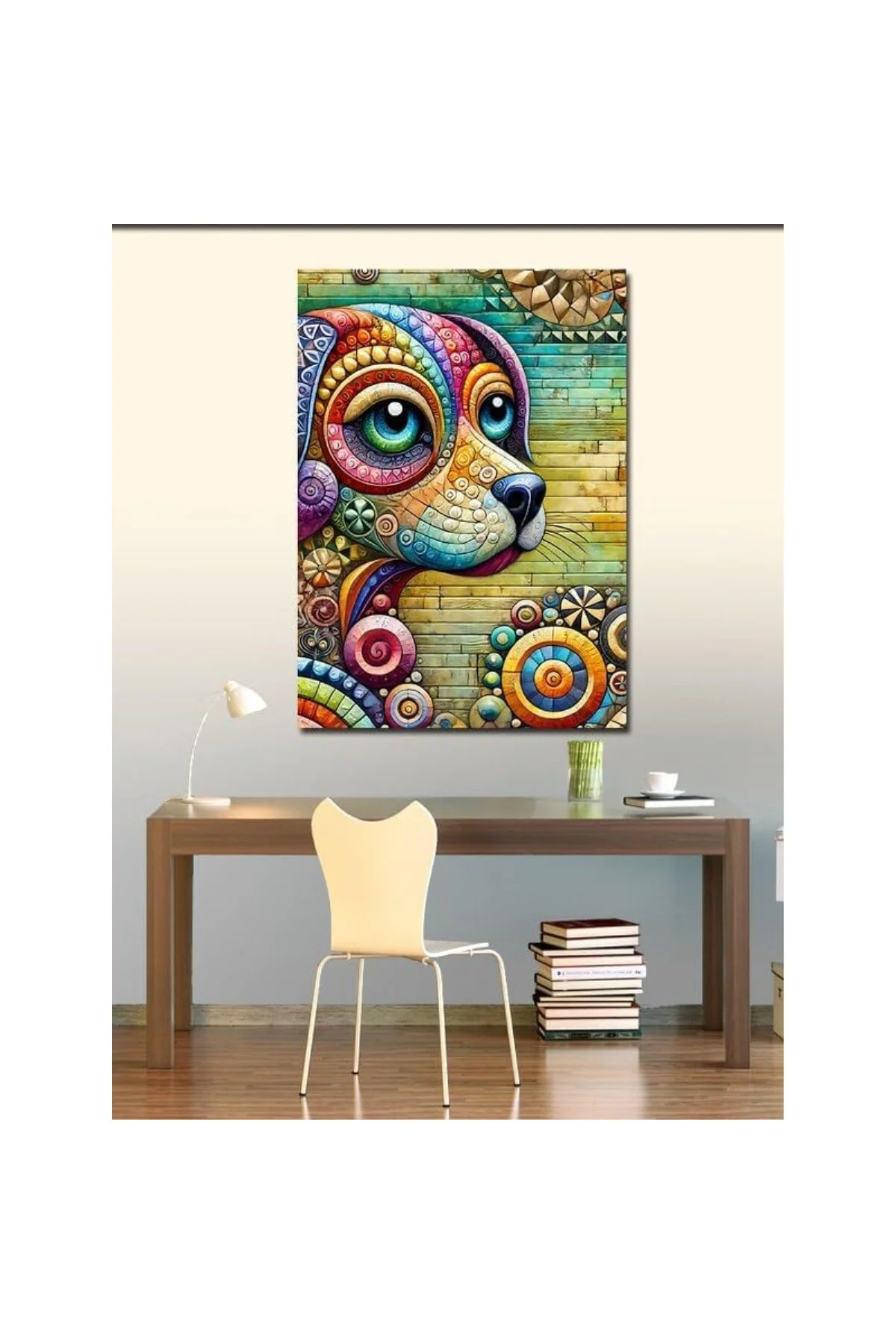 Kanvas Tablo Soyut Renkli Köpek, 50 x 70
