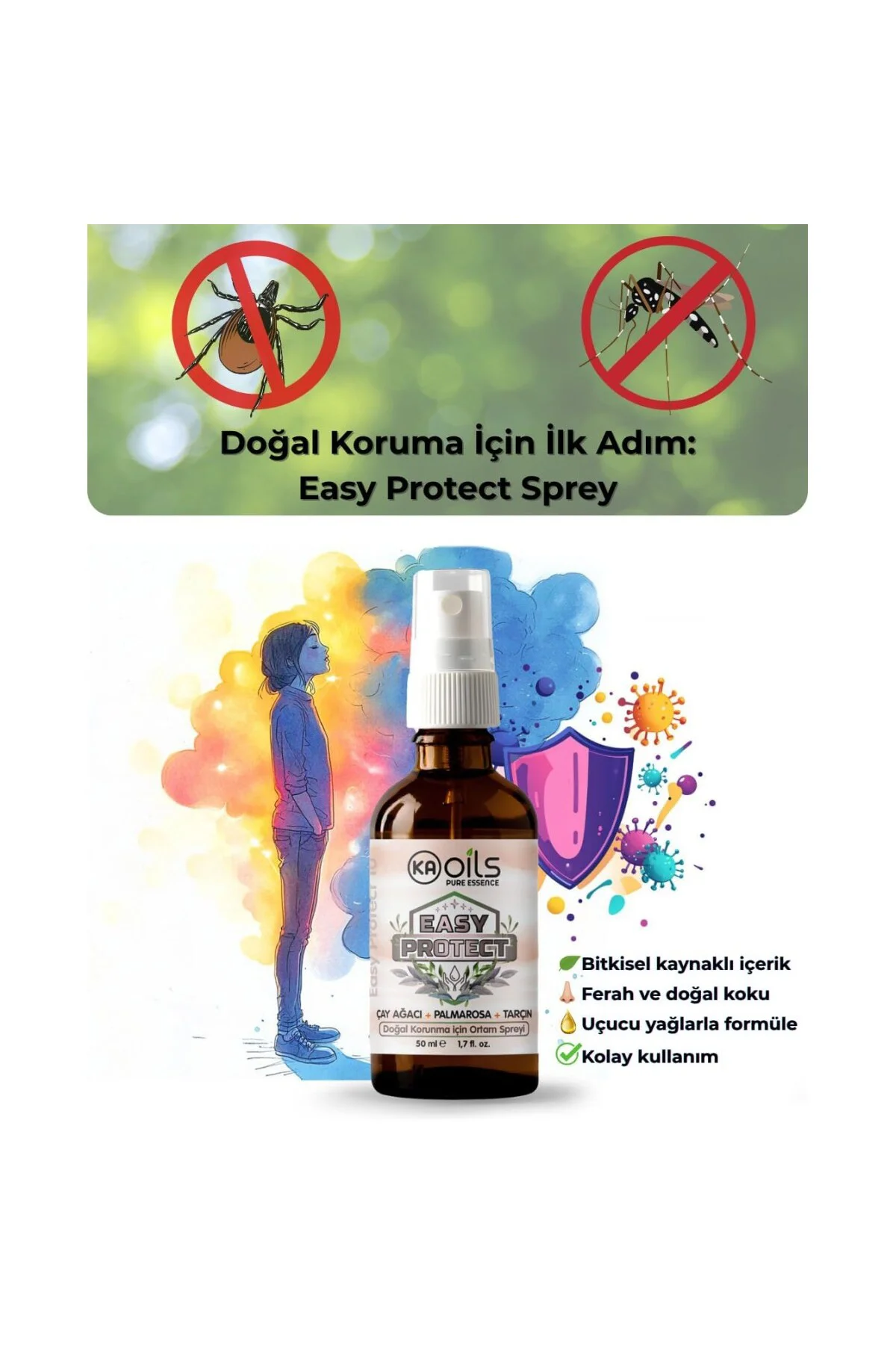 KAOils Easy Protect Doğal Ortam Spreyi 50 ml - Sivrisinek, Kene, KAOils Easy Protect Doğal Ortam Spreyi 50 ml - Sivrisinek, Kene,
