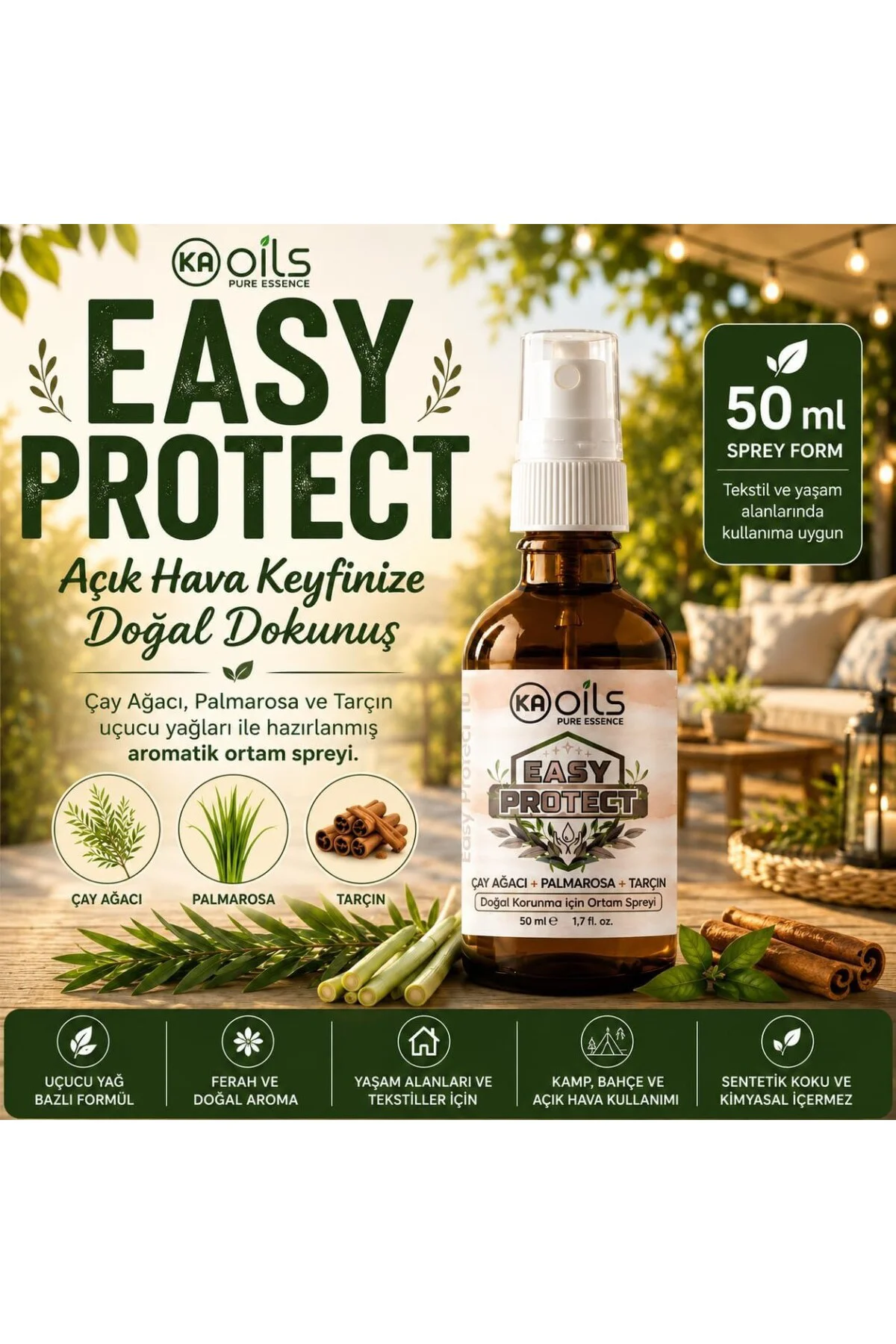 KAOils Easy Protect Doğal Ortam Spreyi 50 ml - Sivrisinek, Kene, KAOils Easy Protect Doğal Ortam Spreyi 50 ml - Sivrisinek, Kene,