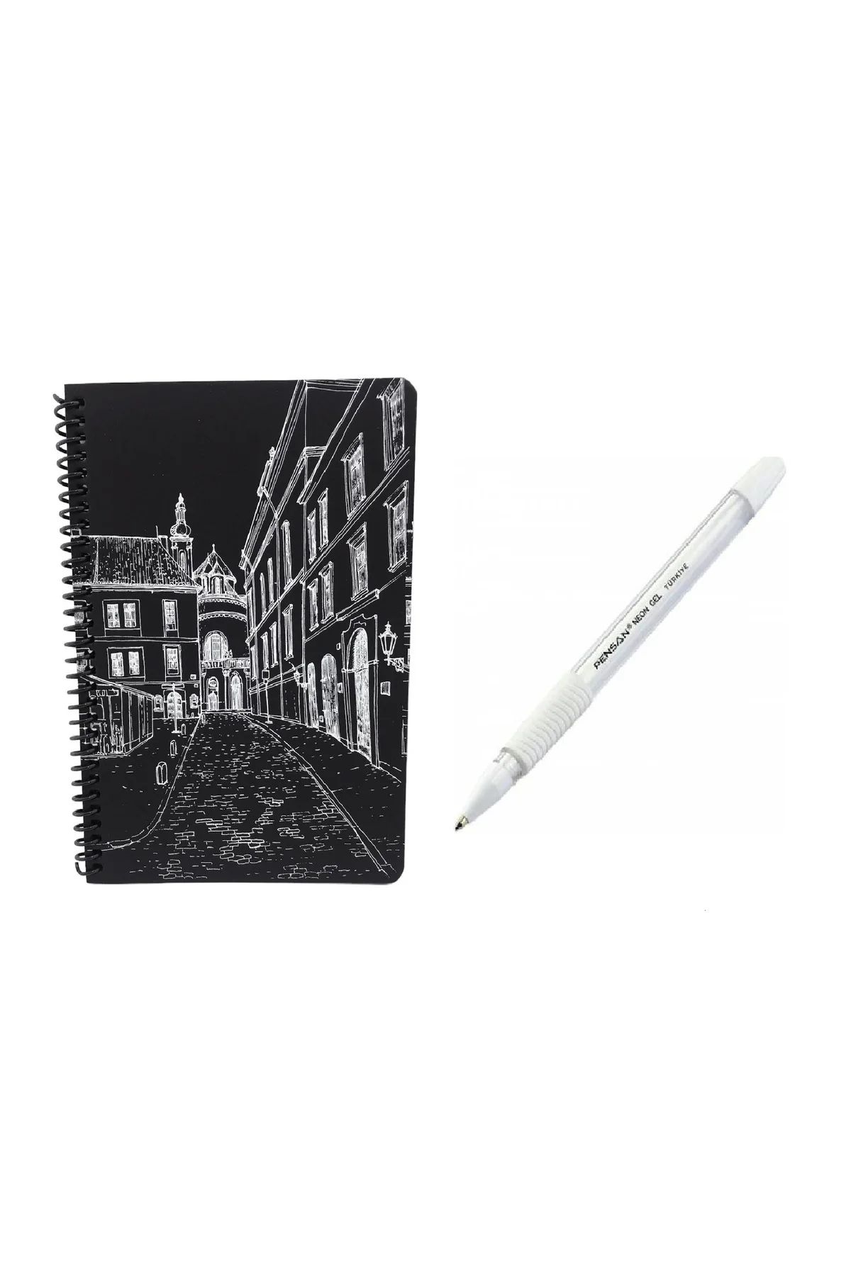 Kapak Desenli Siyah Defter Siyah Yapraklı Defter - Siyah Sayfalı 