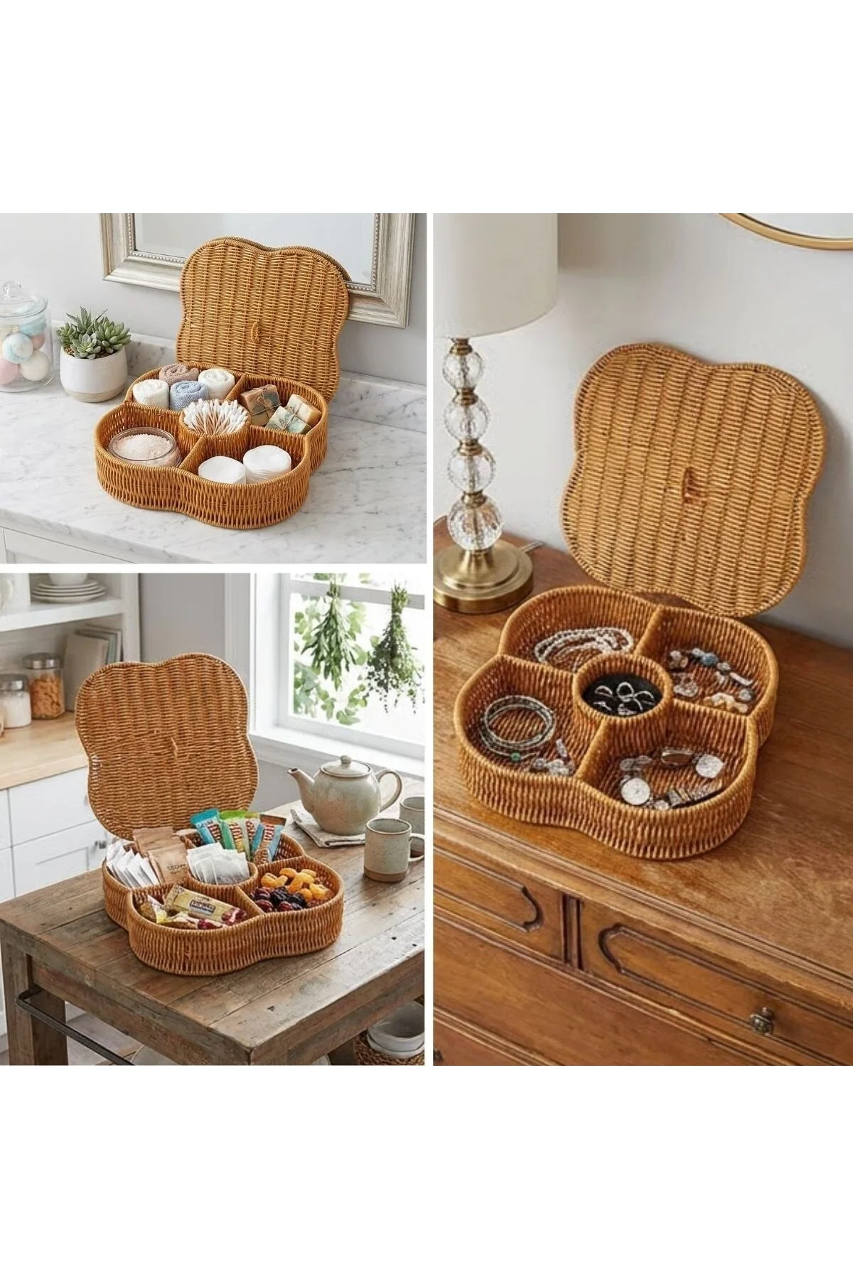 Kapaklı 5 Bölmeli Plastik Rattan Organizer Kutu – Hasır Desenli Çok Amaçlı Saklama ve Sunum Sepeti Ç Kapaklı 5 Bölmeli Plastik Rattan Organizer Kutu – Hasır Desenli Çok Amaçlı Saklama ve Sunum Sepeti Ç - Görsel 2