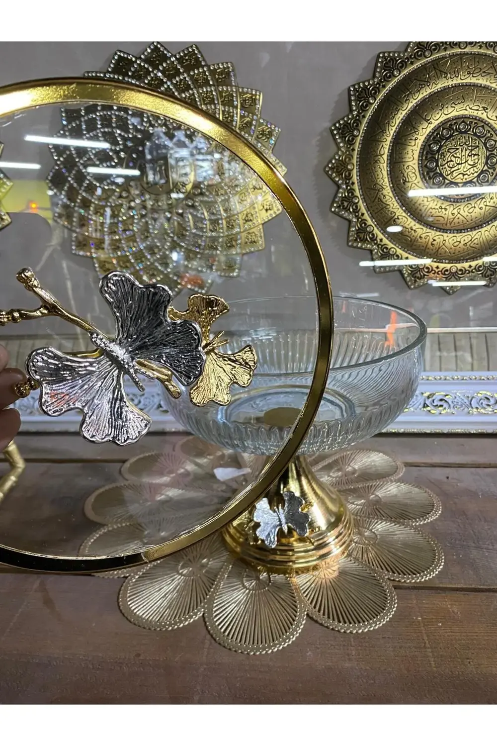 Kapaklı Büyük Ayaklı  Meyvelik  Sunum Tabağı Altın