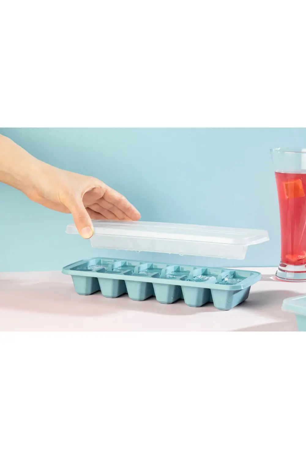 Kapaklı Büyük Boy Buz Kalıbı 12 Gözlü Buzluk Mavi