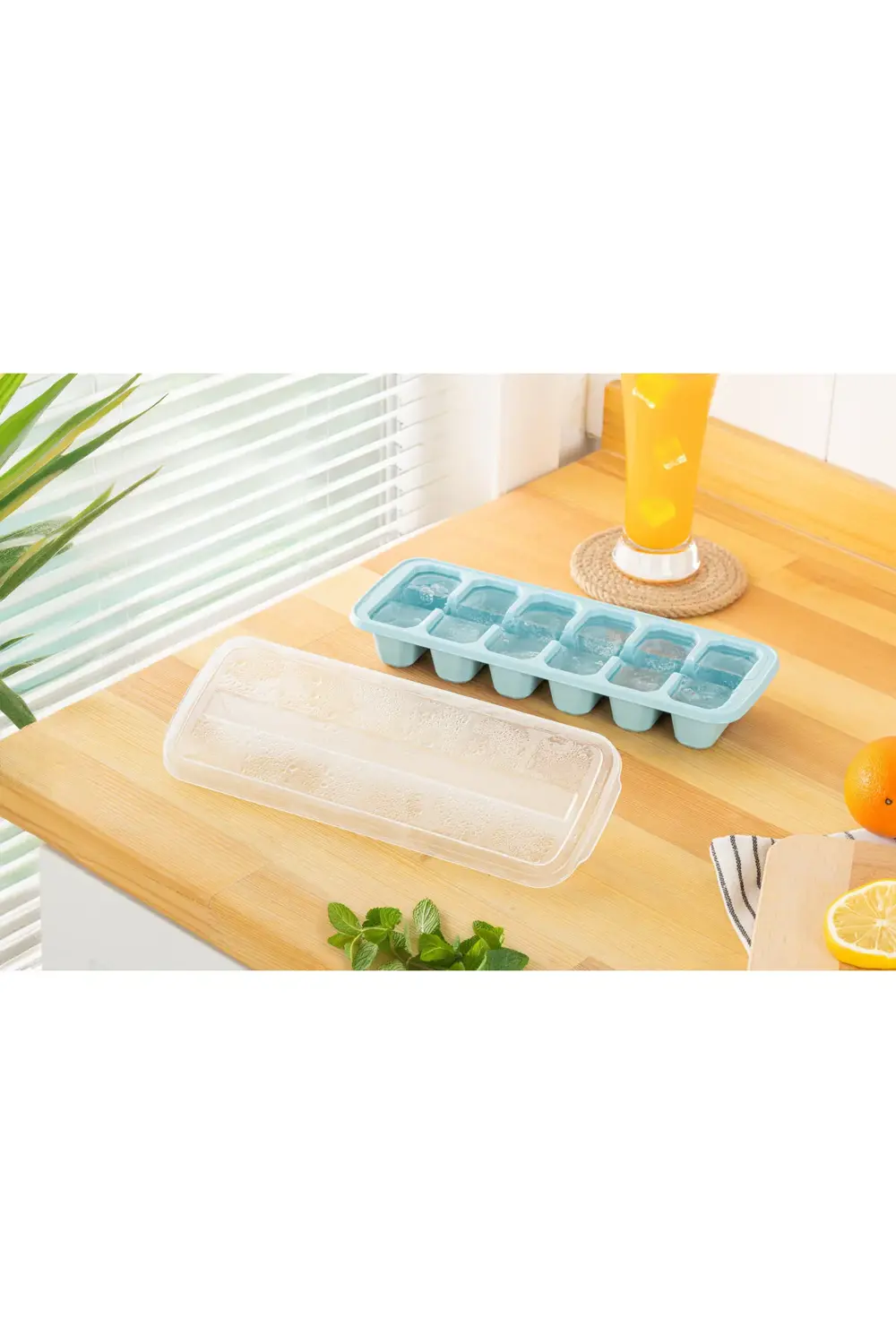 Kapaklı Büyük Boy Buz Kalıbı 12 Gözlü Buzluk Mavi