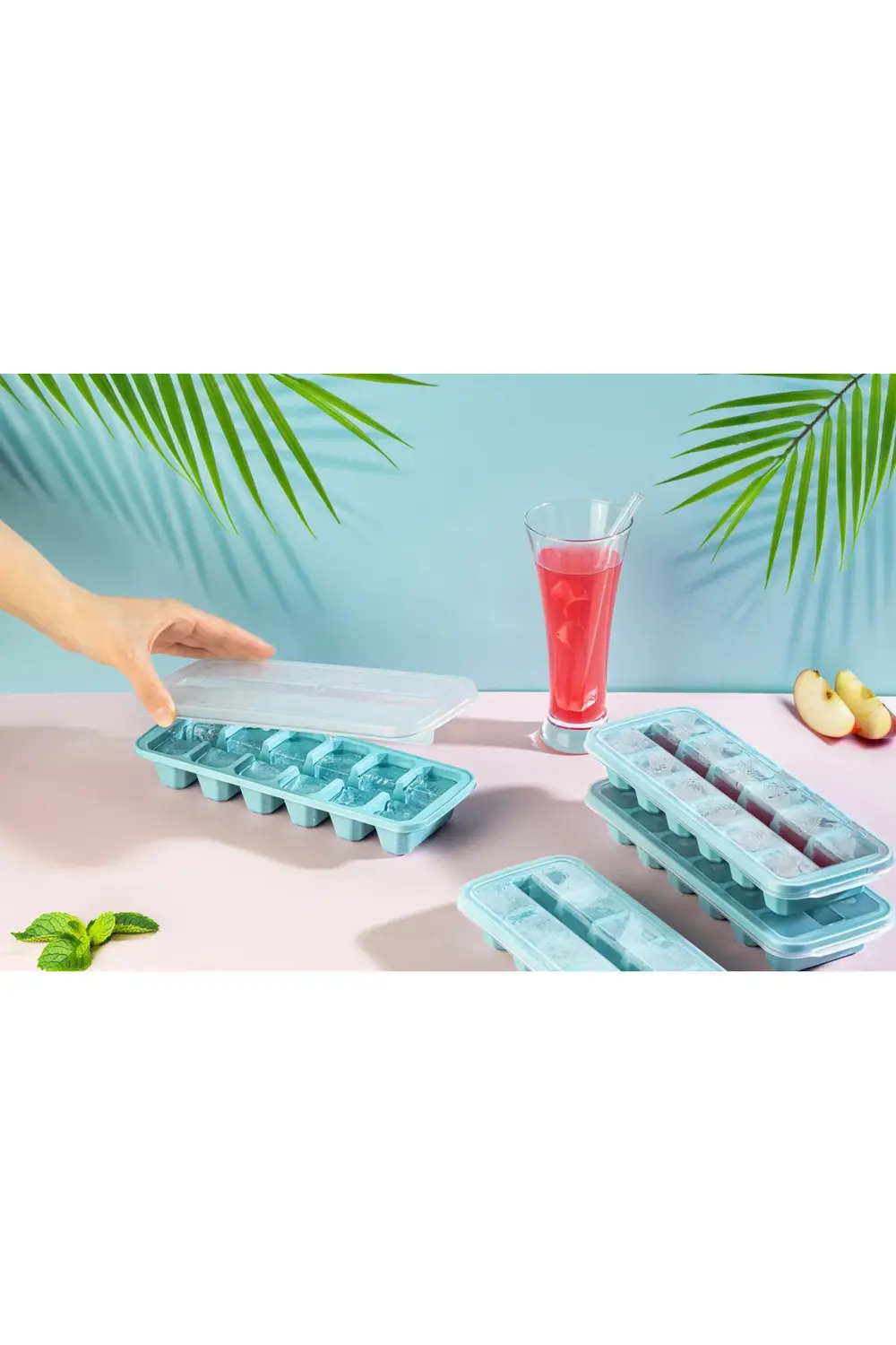 Kapaklı Büyük Boy Buz Kalıbı 12 Gözlü Buzluk Mavi