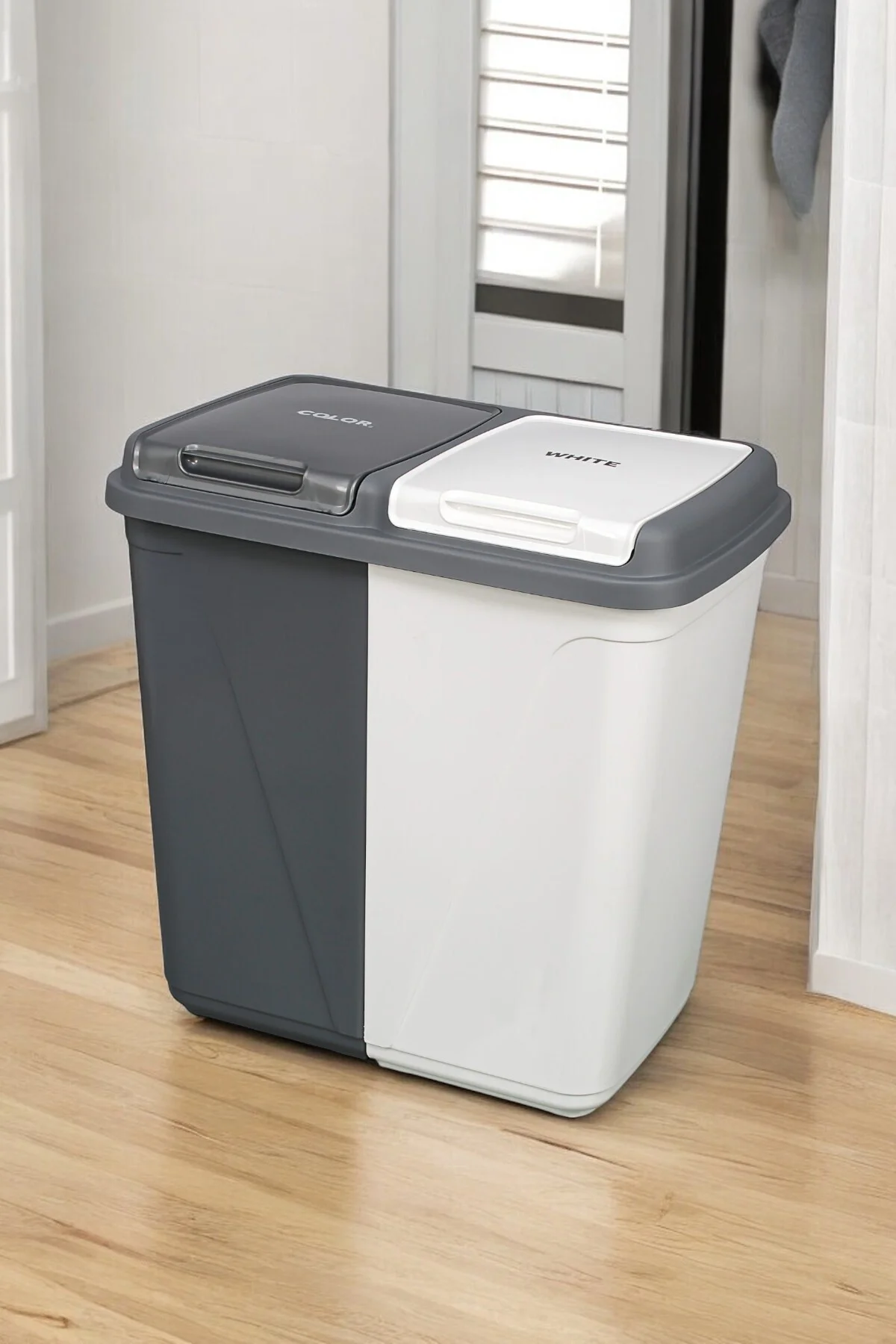 Kapaklı Çamaşır Sepeti İki Bölmeli, Çok Amaçlı Depolama, 90lt Hac