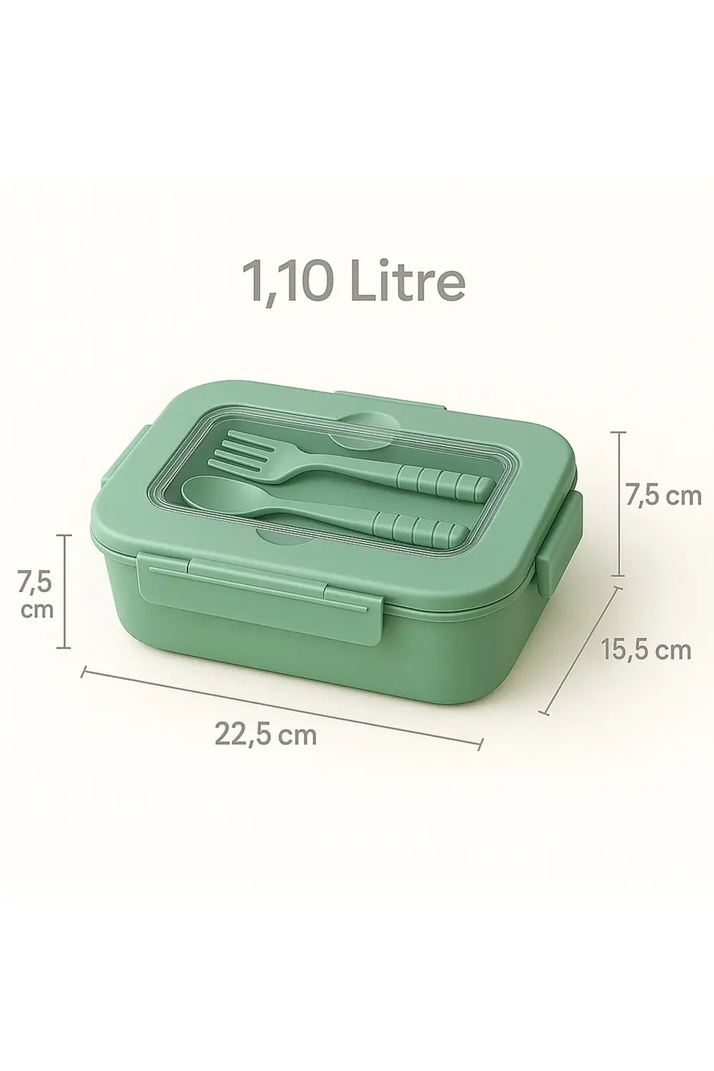Kapaklı Çatal Kaşıklı Saklama Kabı – 1,1 L – Bölmeli, Sızdırmaz,