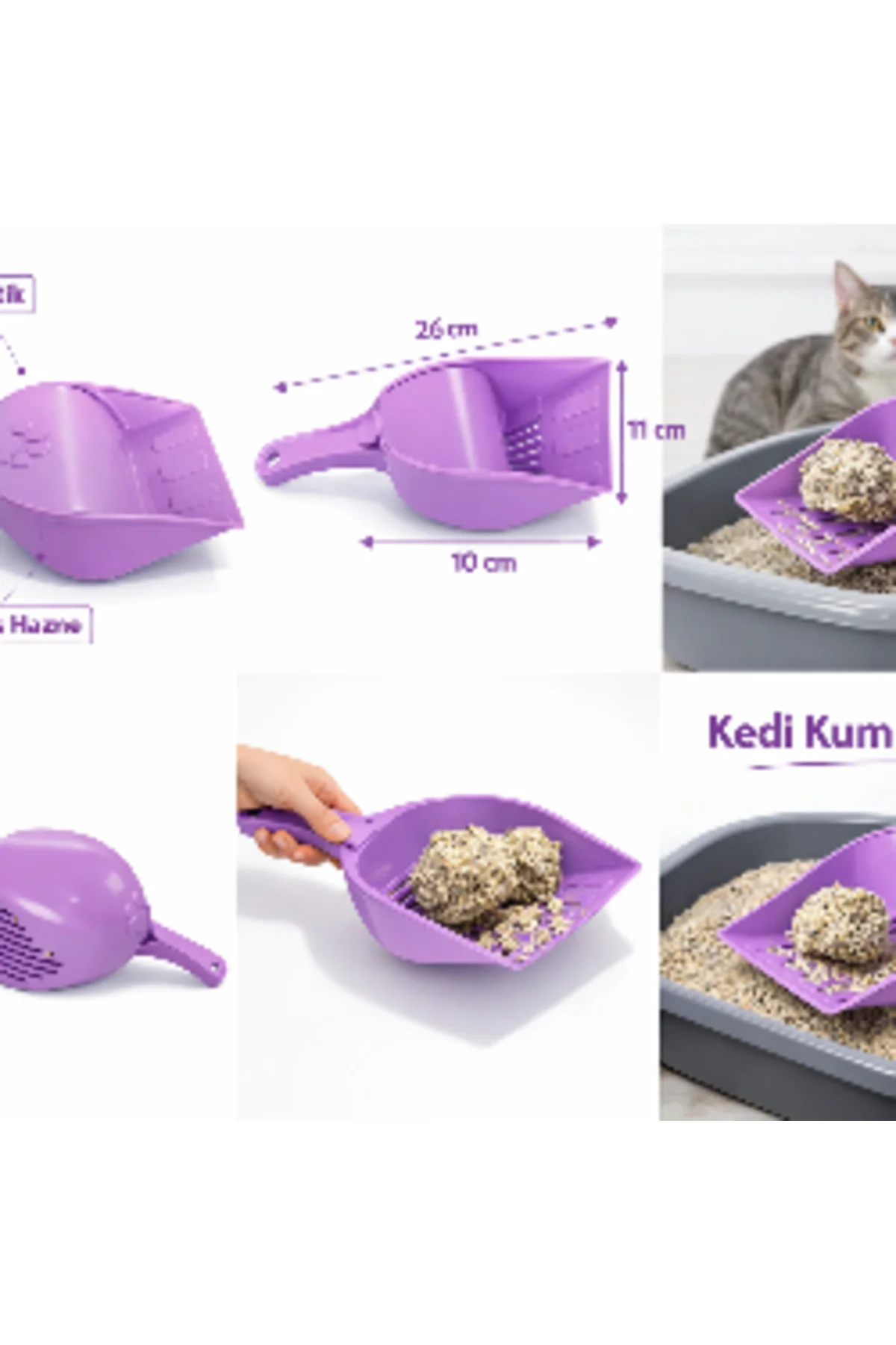 Kapaklı Kedi Kumu Küreği Elekli – Ergonomik Saplı Dayanıklı Plast