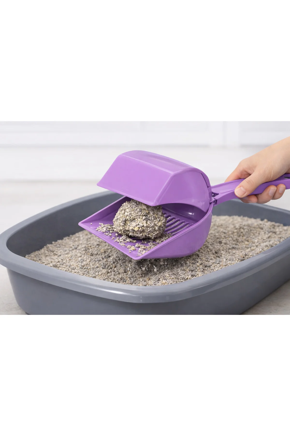 Kapaklı Kedi Kumu Küreği Elekli – Ergonomik Saplı Dayanıklı Plast