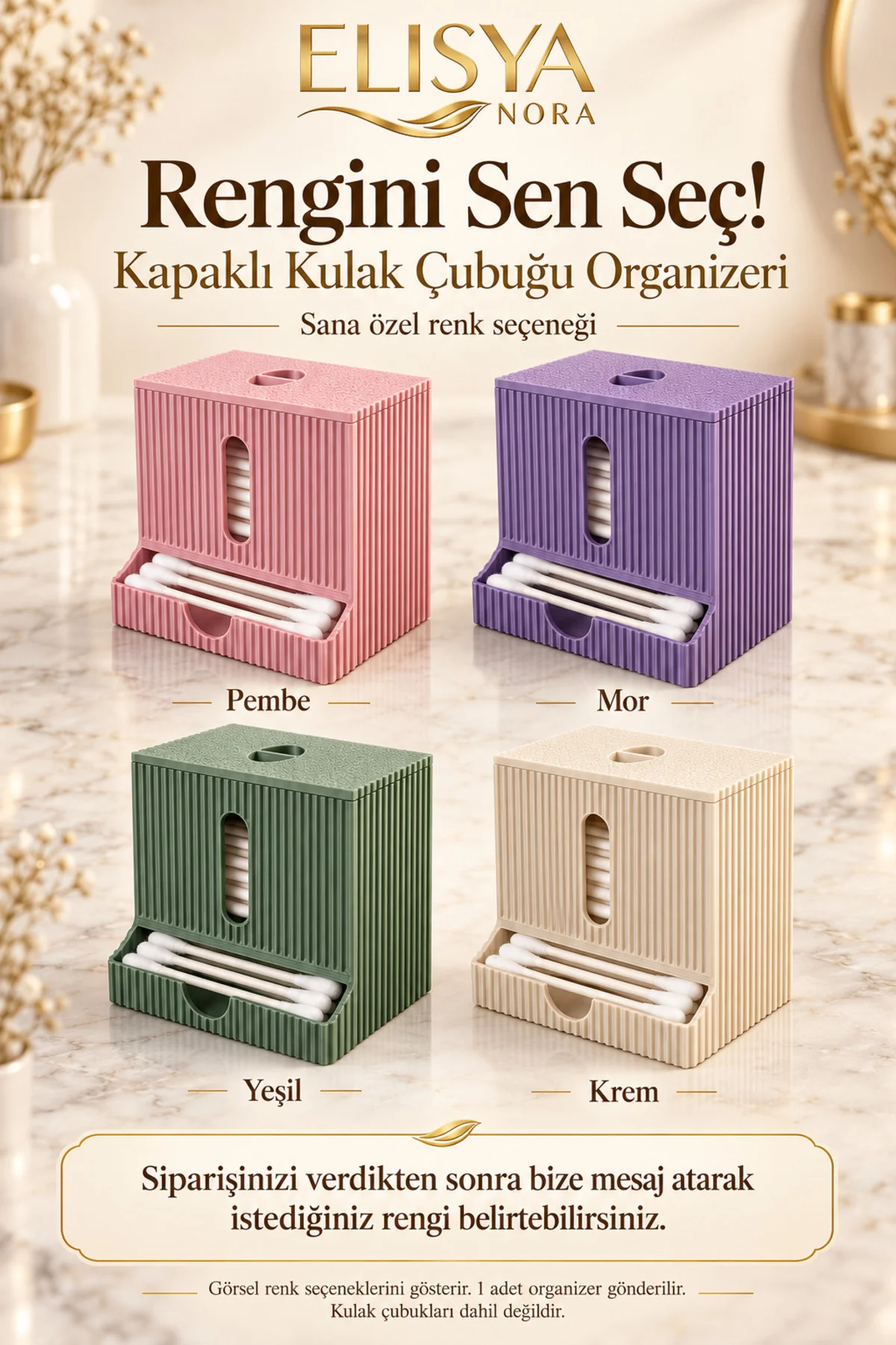 Kapaklı Kulak Çubuğu Kutusu Banyo Organizeri Düzenleyici Kapaklı Kulak Çubuğu Kutusu Banyo Organizeri Düzenleyici - Görsel 4