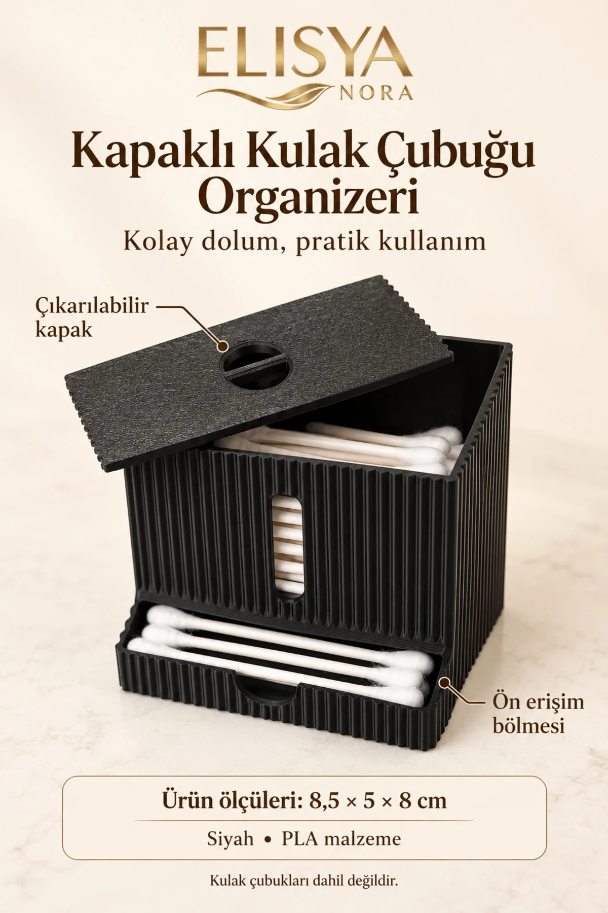 Kapaklı Kulak Çubuğu Kutusu Banyo Organizeri Düzenleyici Kapaklı Kulak Çubuğu Kutusu Banyo Organizeri Düzenleyici - Görsel 3