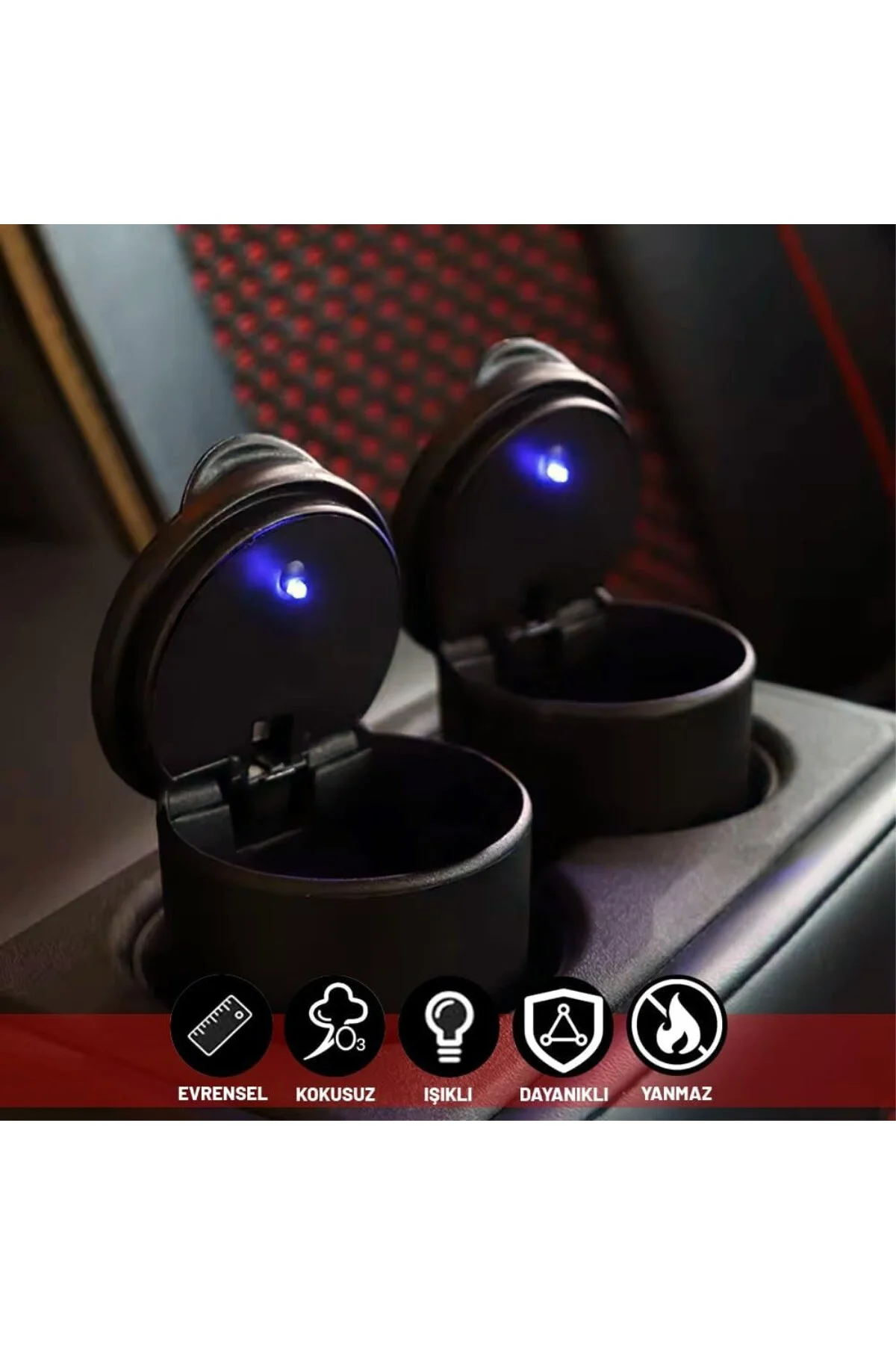 Kapaklı LED Işıklı Araç  Uyumlu Küllüğü Kendiliğinden Sönen Mini 