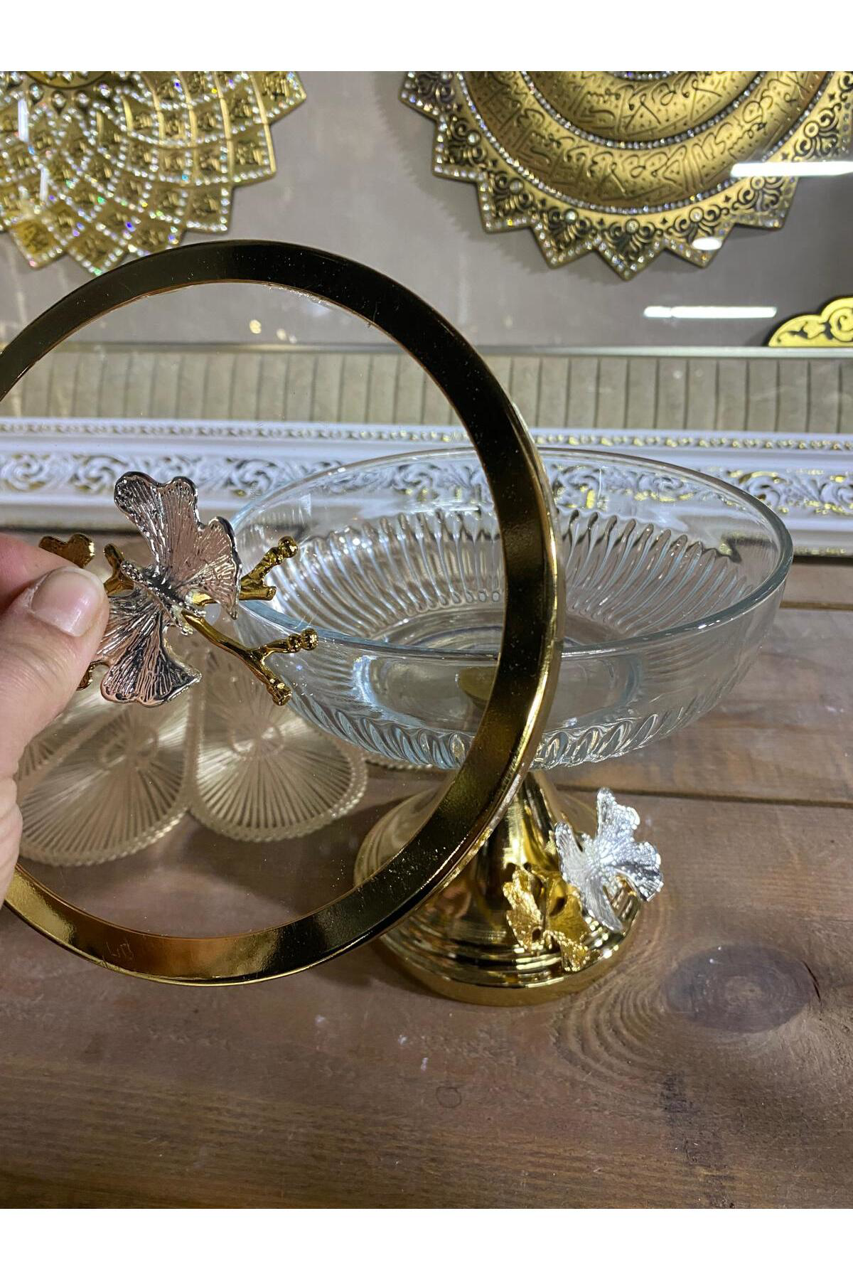 Elif Aksesuar Kapaklı Orta Boy Ayaklı Meyvelik Sunum Tabağı Altın