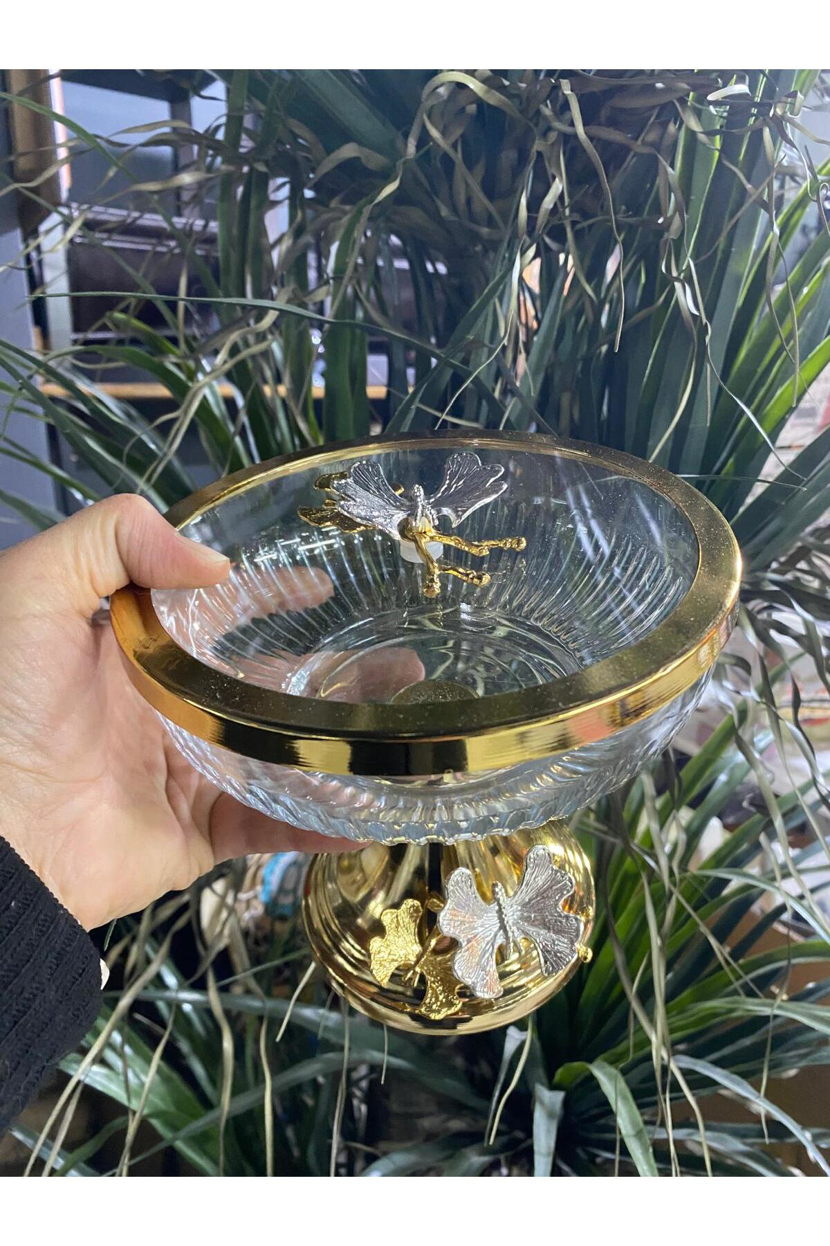 Elif Aksesuar Kapaklı Orta Boy Ayaklı Meyvelik Sunum Tabağı Altın