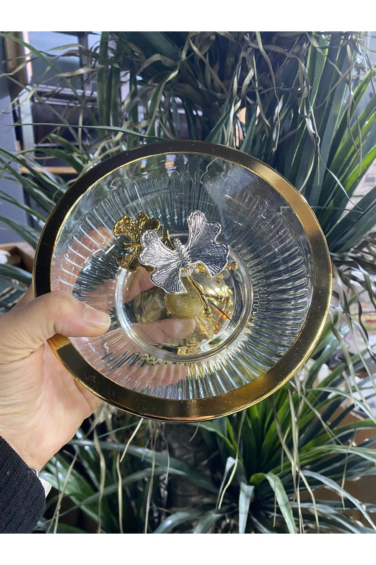 Elif Aksesuar Kapaklı Orta Boy Ayaklı Meyvelik Sunum Tabağı Altın