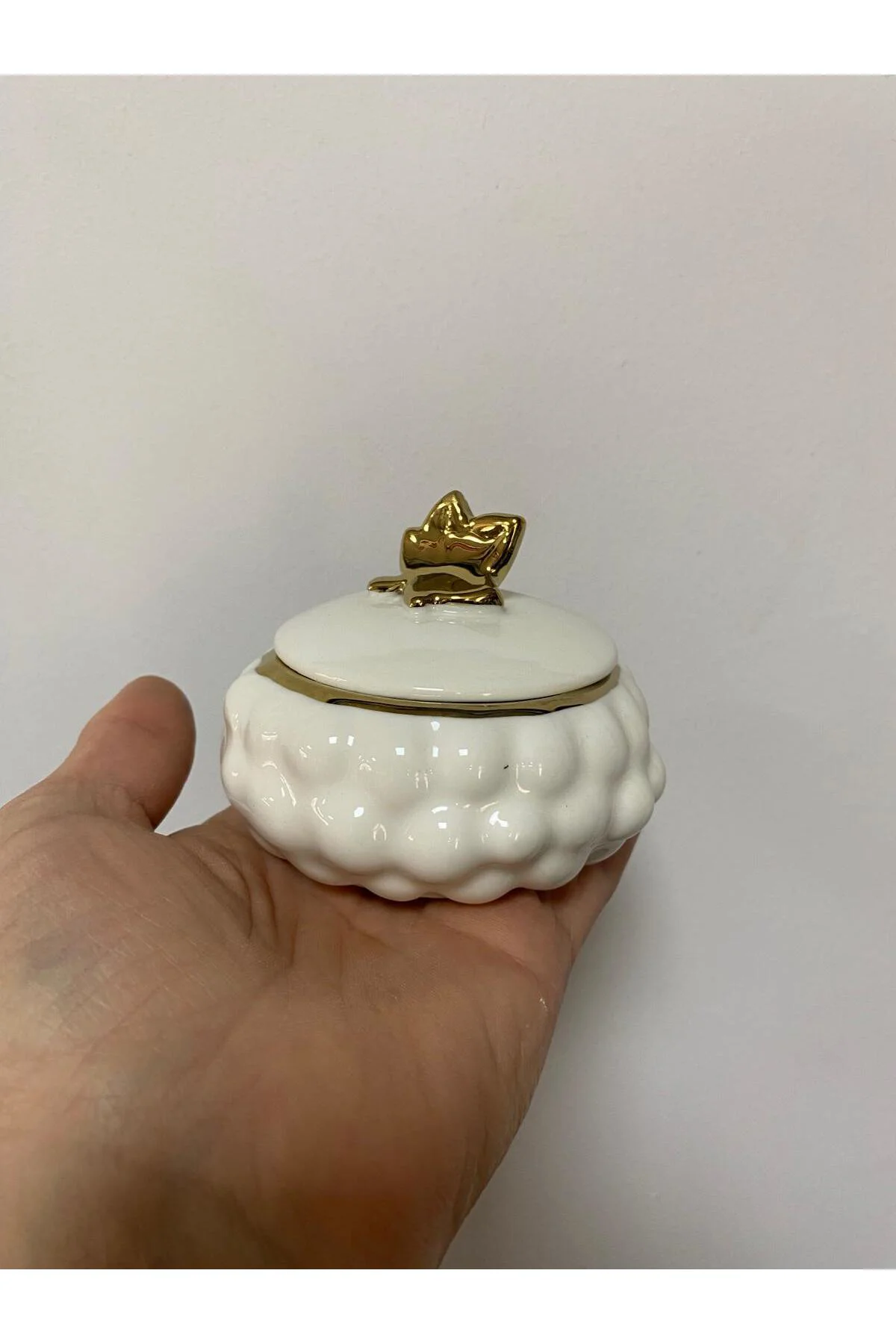 Kapaklı Porselen Yaldızlı Üzüm Kase 8 CM