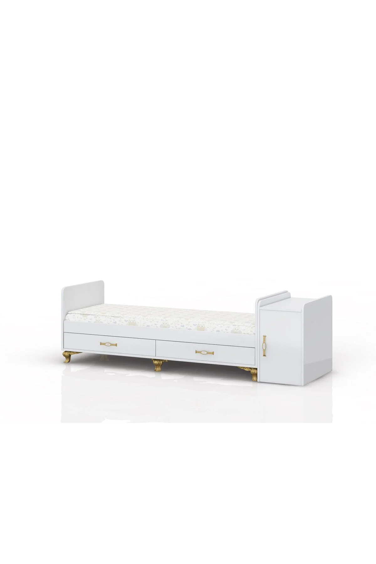 Kapaklı ve Çekmeceli Altın Ayak Detaylı Sallanır Karyola Olabilen Bebek Beşiği 60 X 120