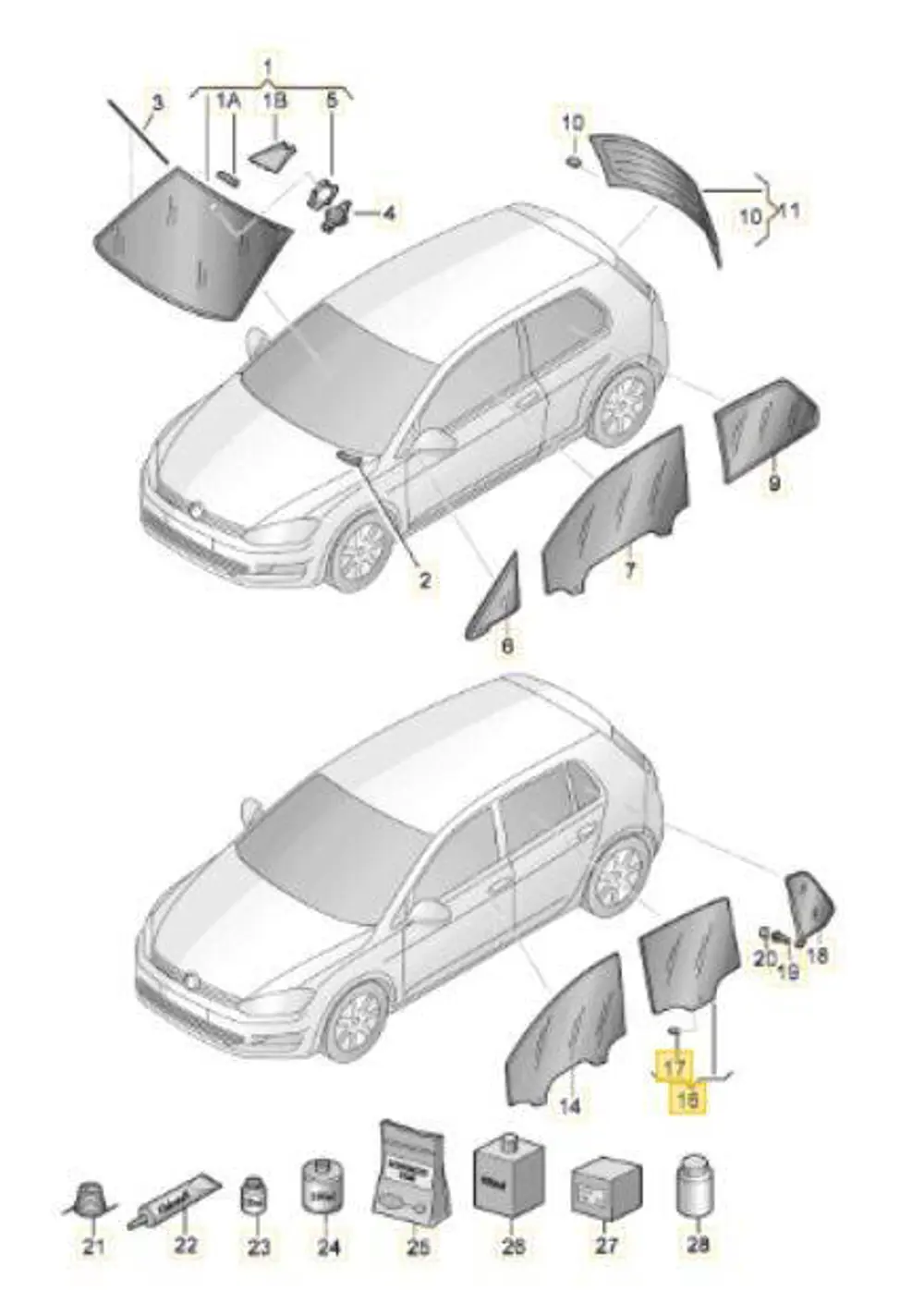 Kapı Camı (Sol Arka)(VW Orjinal)(5G6845025)(VW Golf 7)