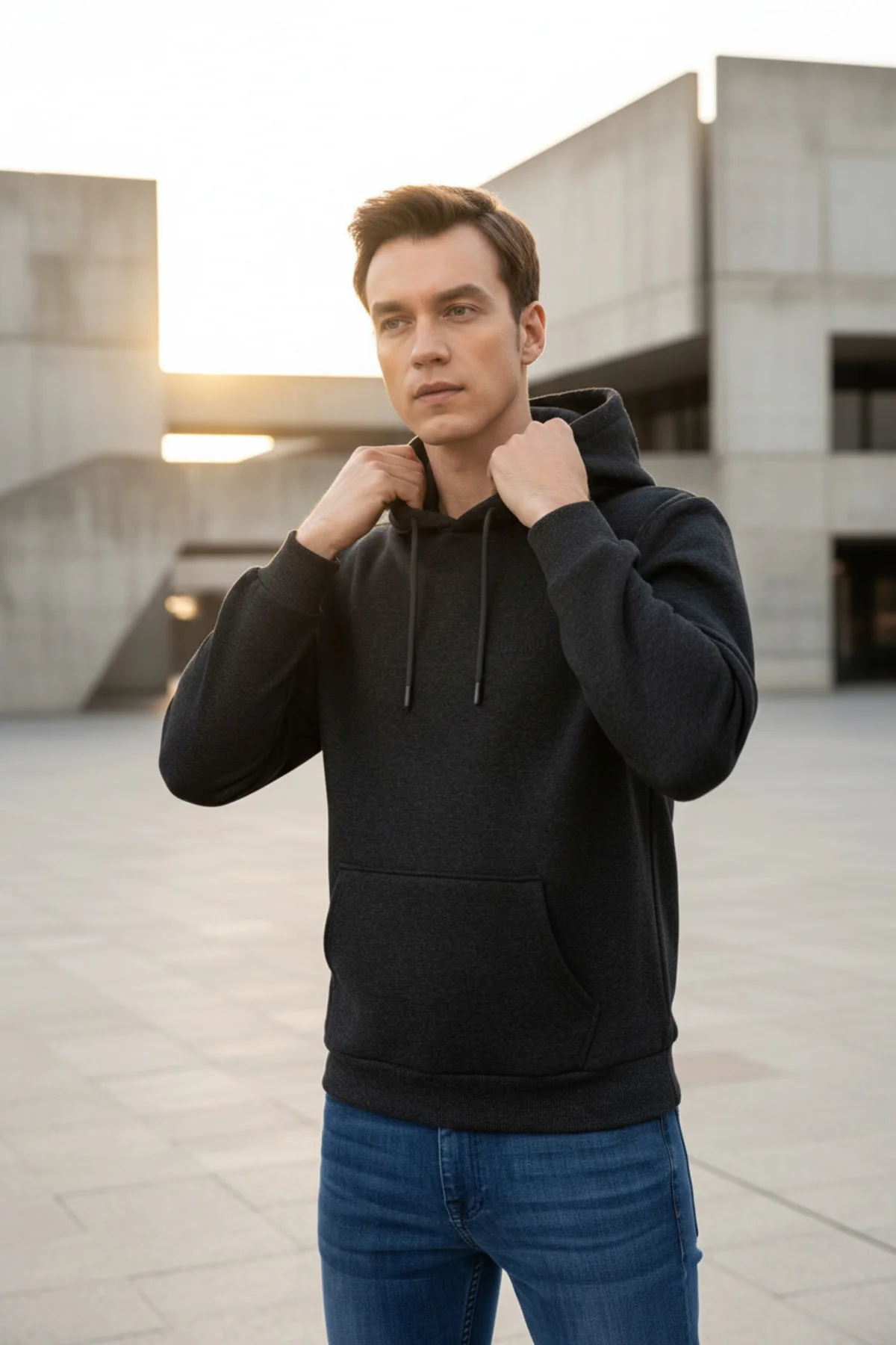 Kapişonlu Yaka Regular Düz Sweatshirt