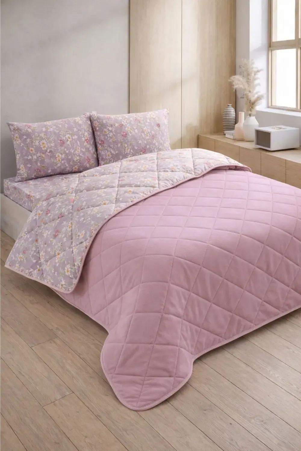 Kapitoneli Tek Kişilik Desenli Pike - Yatak Örtüsü Takımı 160x230