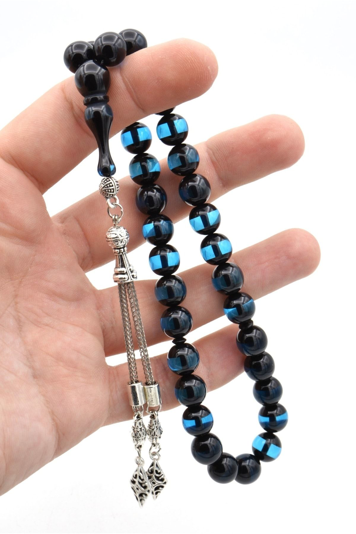 Murty99 Kaplama Püsküllü Küre Kesim Sürmeli Lacivert Sıkma Kehribar Tesbih