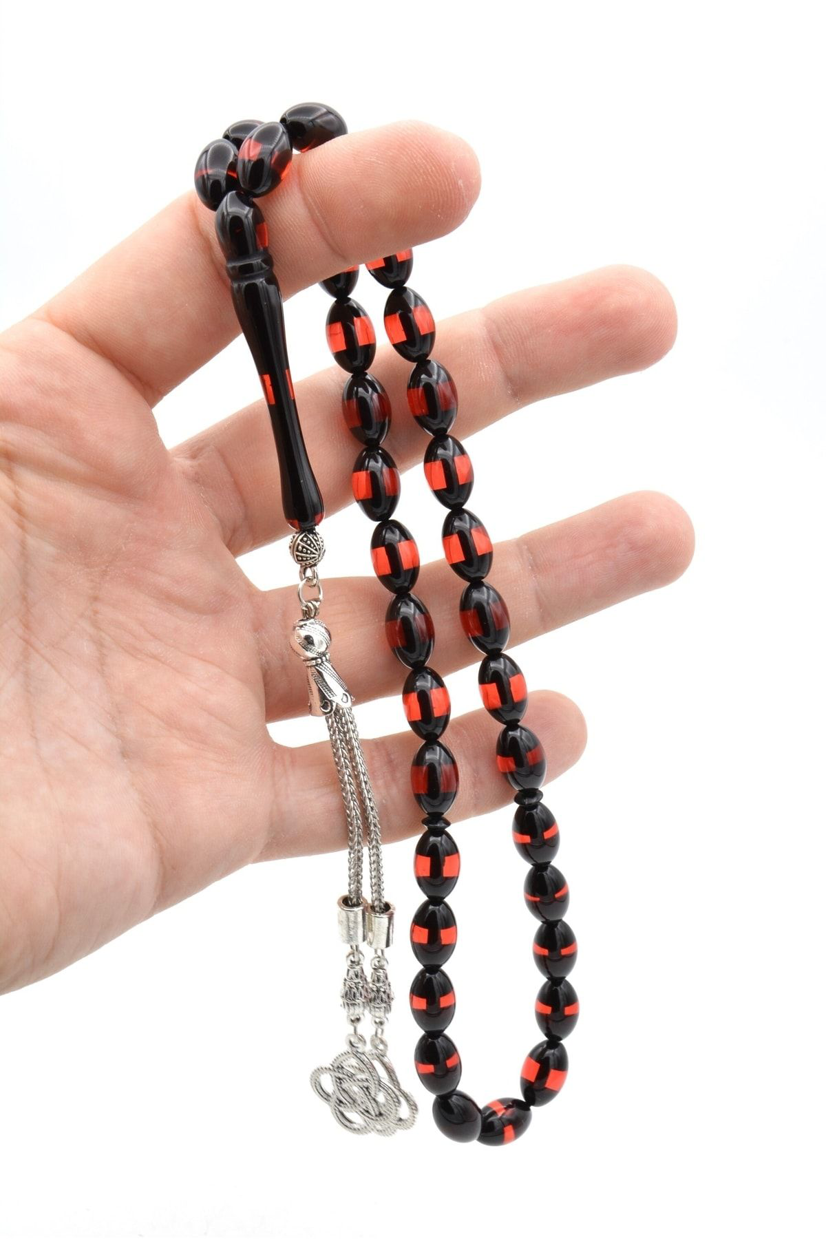 Murty99 Kaplama Püsküllü Beyzi Kesim Sürmeli Kırmızı Sıkma Kehribar Tesbih