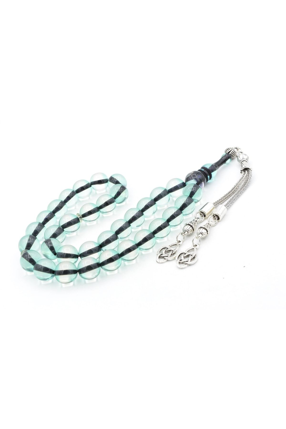 Murty99 Kaplama Püsküllü Küre Kesim Sürmeli Açık Yeşil Sıkma Kehribar Tesbih