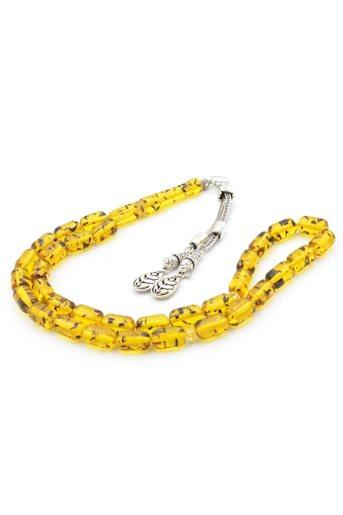 Murty99 Kaplama Püsküllü Kapsül Kesim Fosilli Sarı Toz Pres Kehribar Tesbih