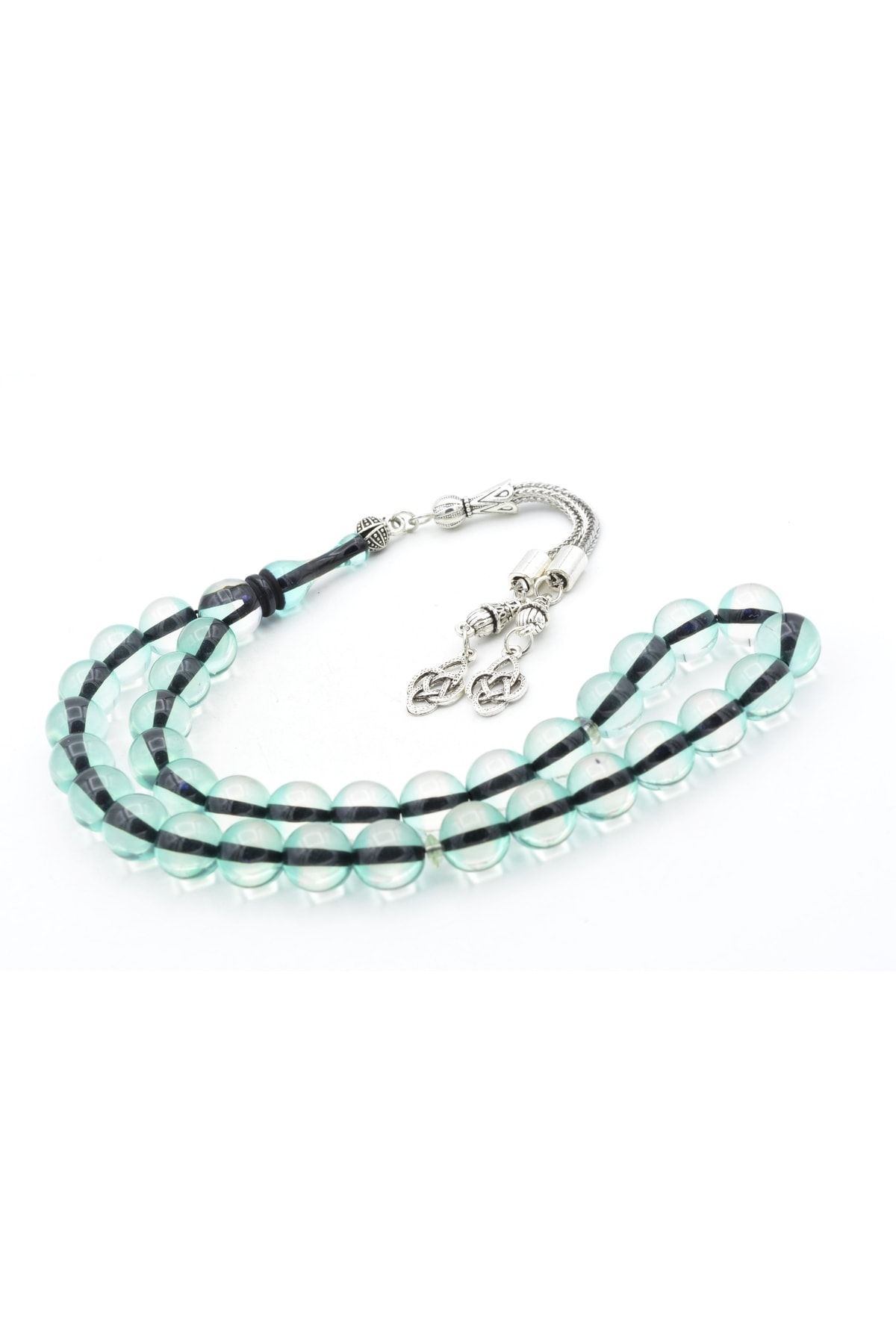 Murty99 Kaplama Püsküllü Küre Kesim Sürmeli Açık Yeşil Sıkma Kehribar Tesbih