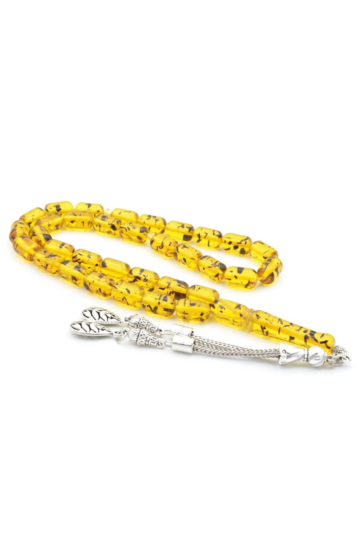 Murty99 Kaplama Püsküllü Kapsül Kesim Fosilli Sarı Toz Pres Kehribar Tesbih